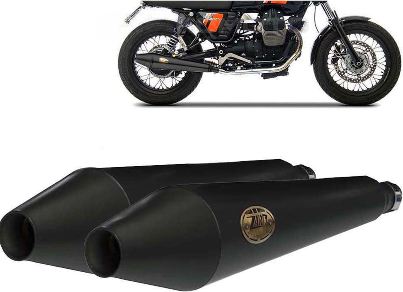 Exhaust Tip With Noise Certification Conical Steel Black - Zard Compatible With Moto Guzzi V7 Café Racer (2009-2012)