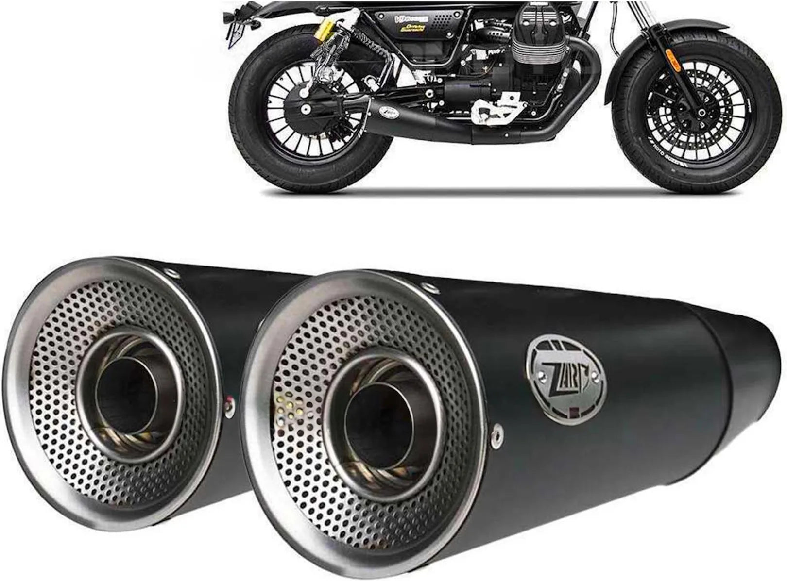 Exhaust Tip With Noise Certification Big Steel Black Endcap Aluminium - Zard Compatible With Moto Guzzi V9 Bobber (2016-2019)