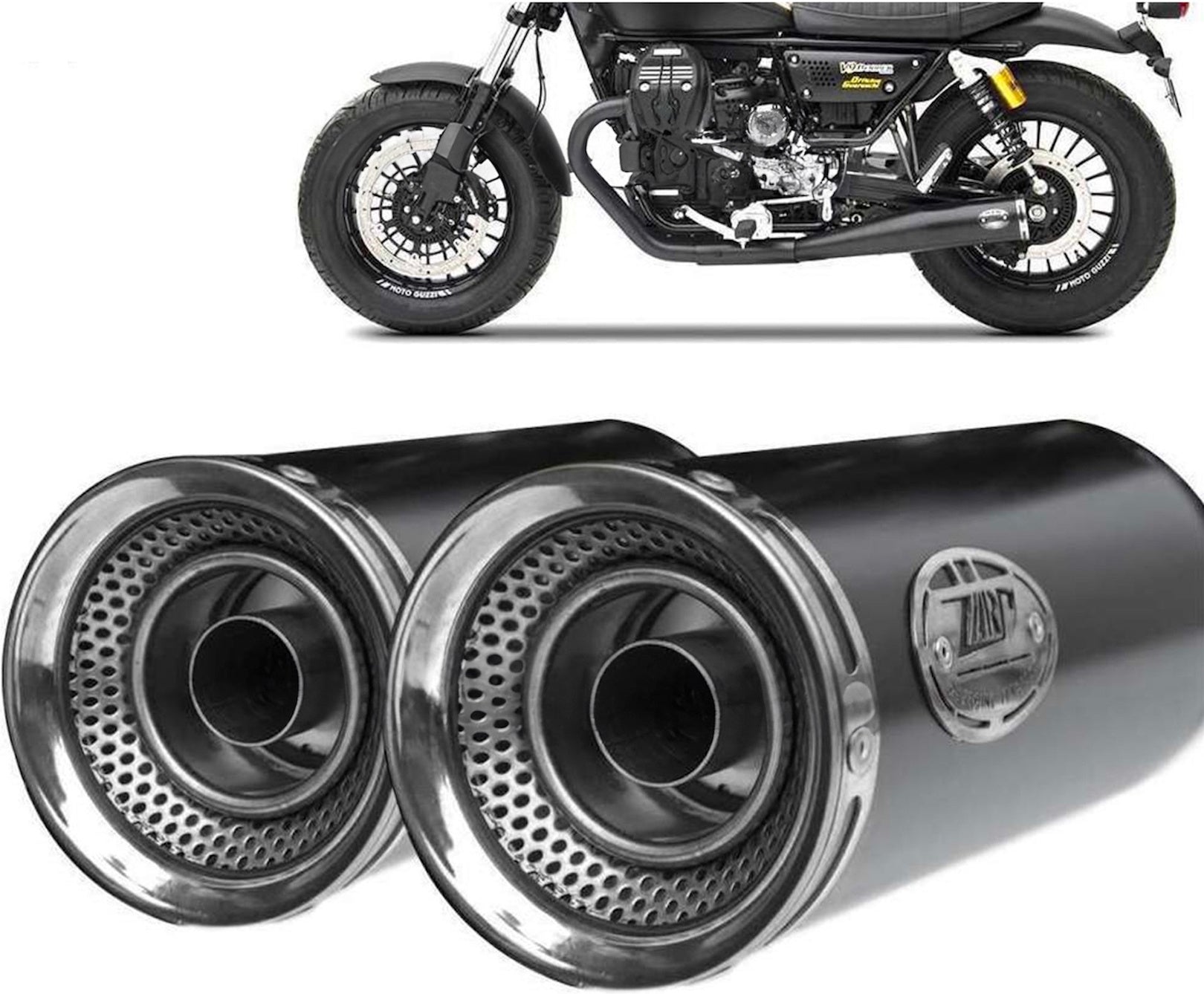 Exhaust Tip With Noise Certification Slim Steel Black Endcap Aluminium - Zard Compatible With Moto Guzzi V9 Roamer (2016-2019)
