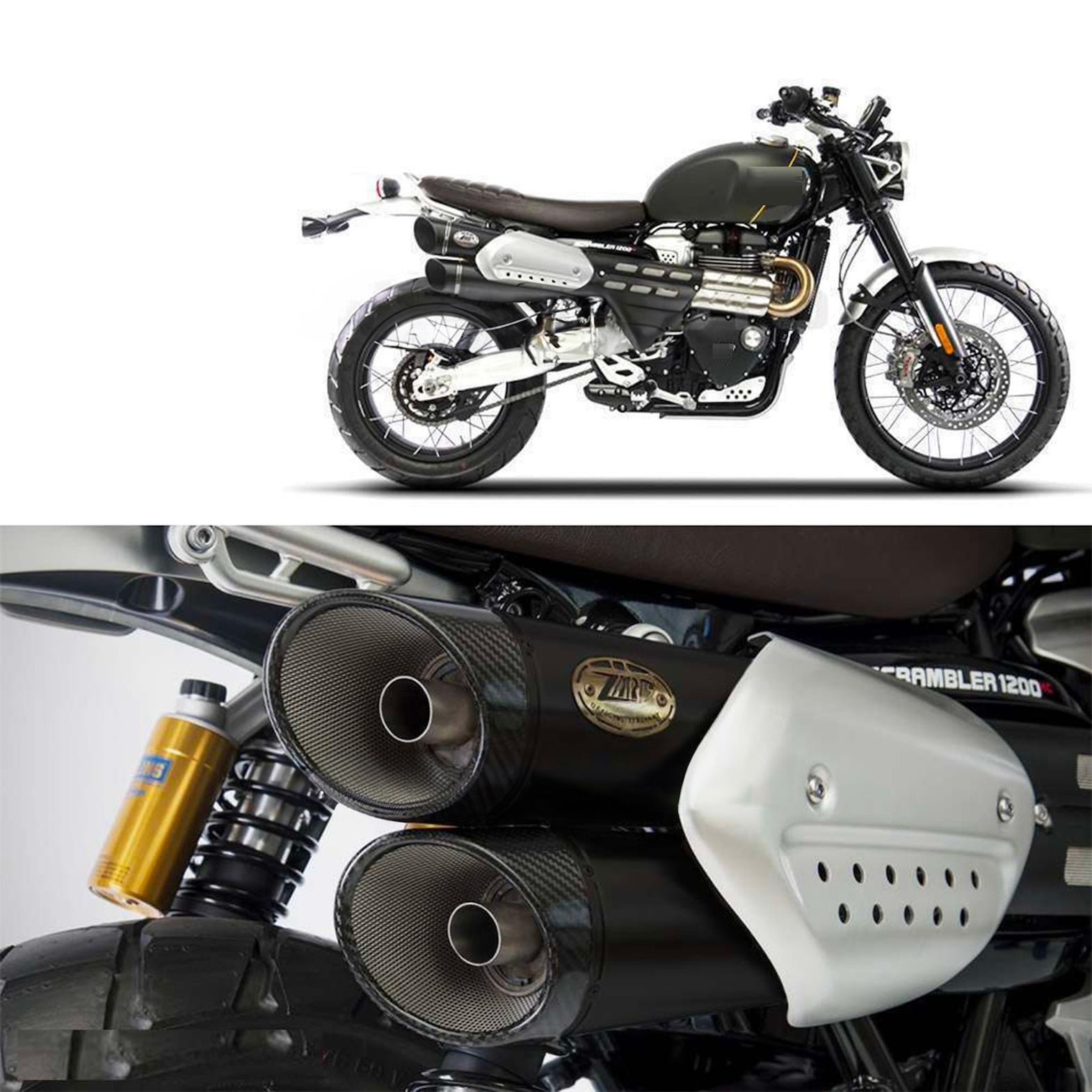 Exhaust Tip With Noise Certification Steel Black Endcap Carbon - Zard Compatible With Triumph Scrambler 1200 (2021-2023)