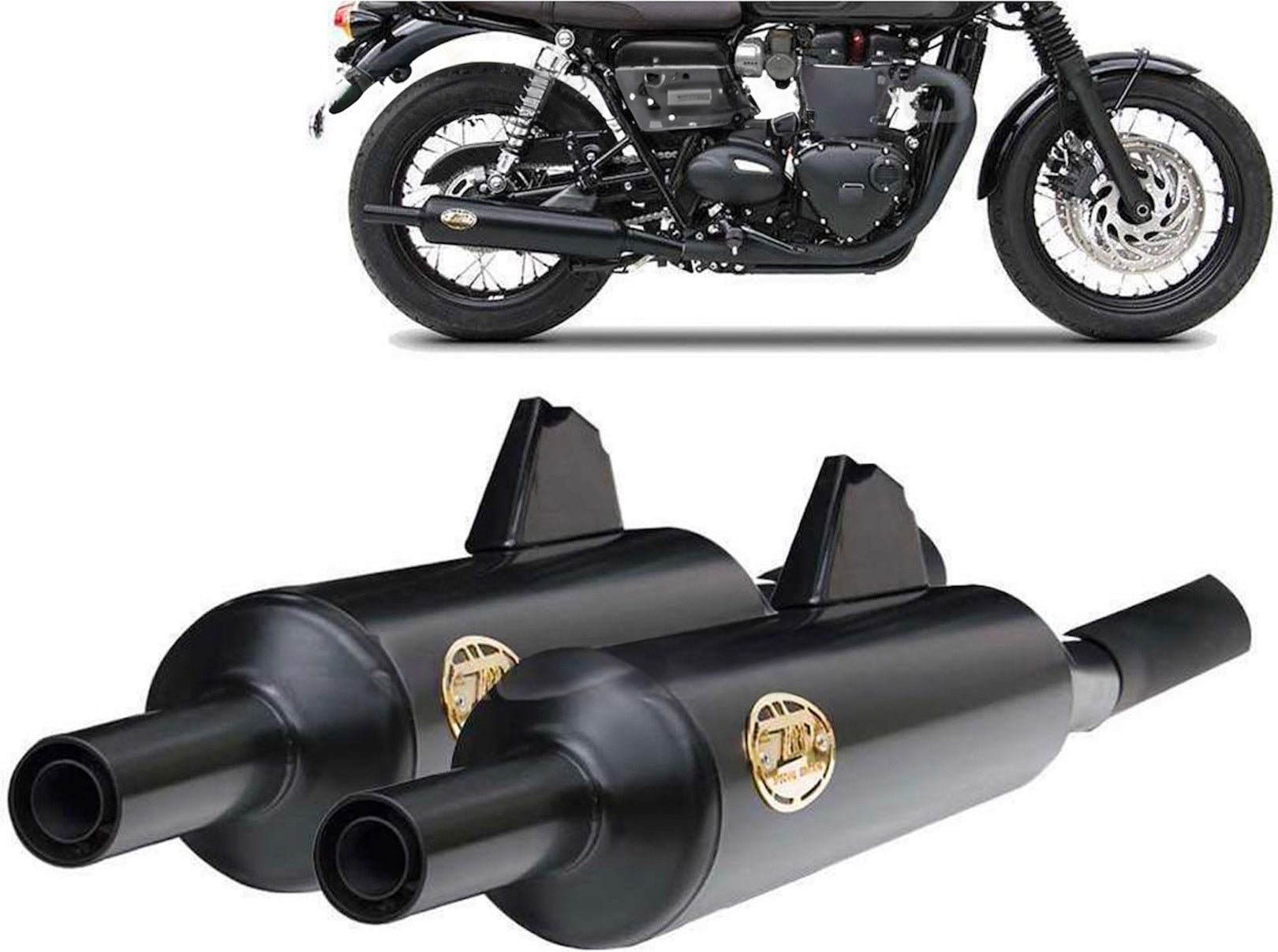 Exhaust Tip With Noise Certification Bottle Steel Black - Zard Compatible With Triumph Bonneville T120 (2016-2020)
