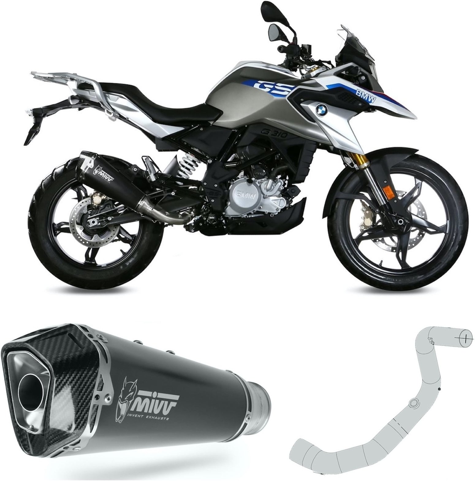 Complete Catalytic Exhaust System With Sound Certification Delta Race Steel Black Carbon - Mivv Compatible With Bmw G 310 Gs (2017-2024)