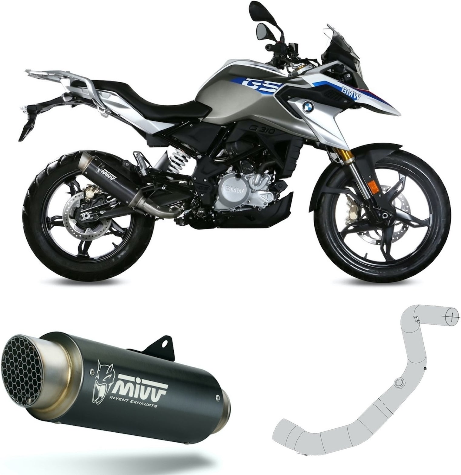 Complete Catalytic Exhaust System With Sound Certification Gppro Steel Black - Mivv Compatible With Bmw G 310 Gs (2017-2024)