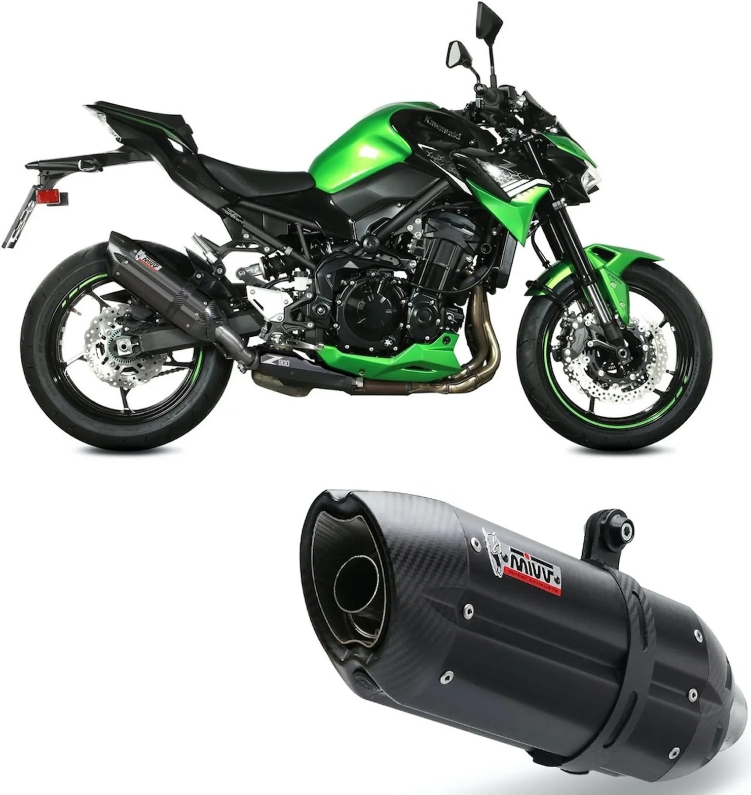 Exhaust Tip With Noise Certification Suono Steel Black Carbon - Mivv Compatible With Kawasaki Z 900 (2020-2024)
