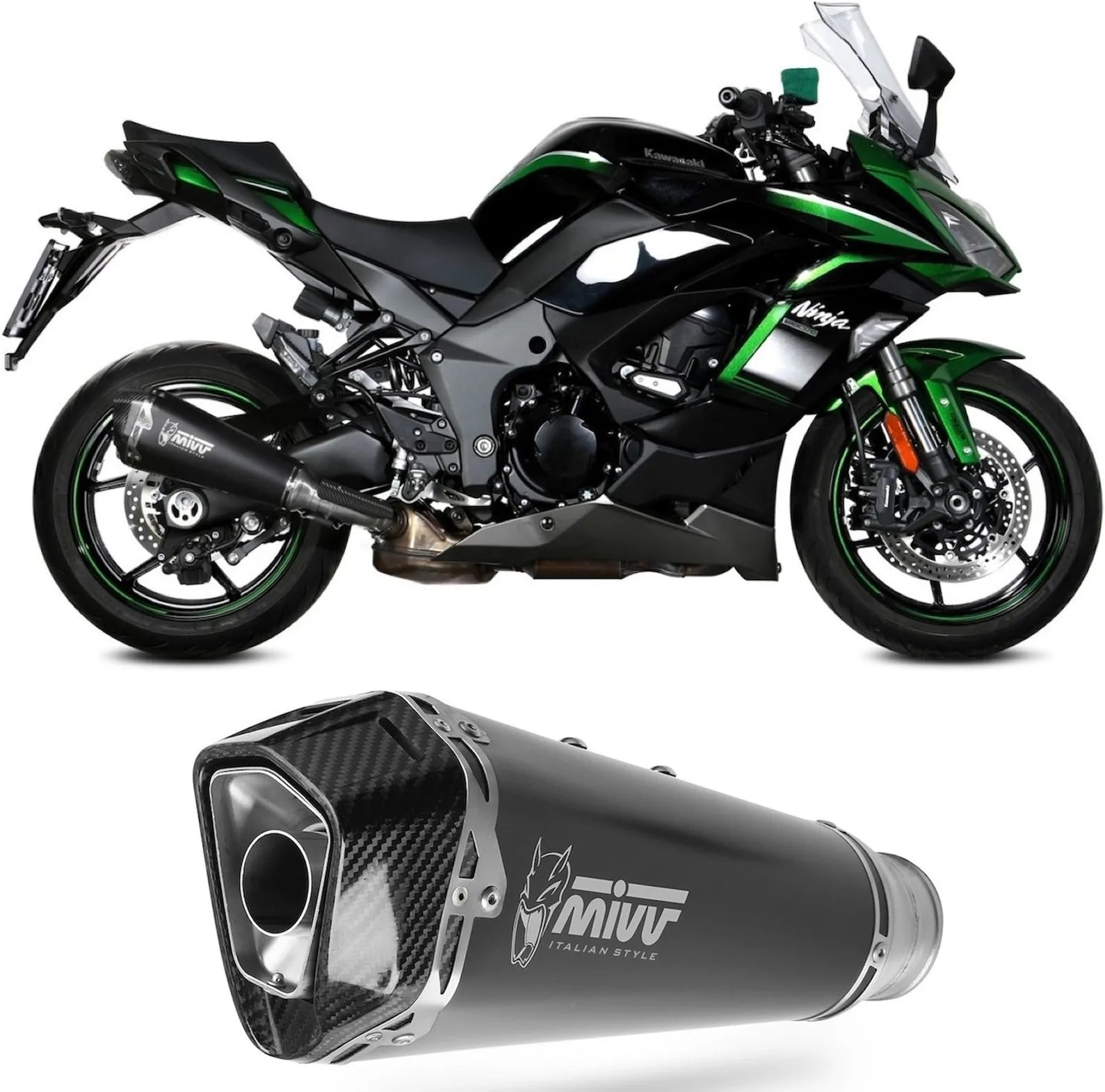 Exhaust Tip With Noise Certification Delta Race Steel Black Carbon - Mivv Compatible With Kawasaki Ninja 1000 Tourer (2020-2024)