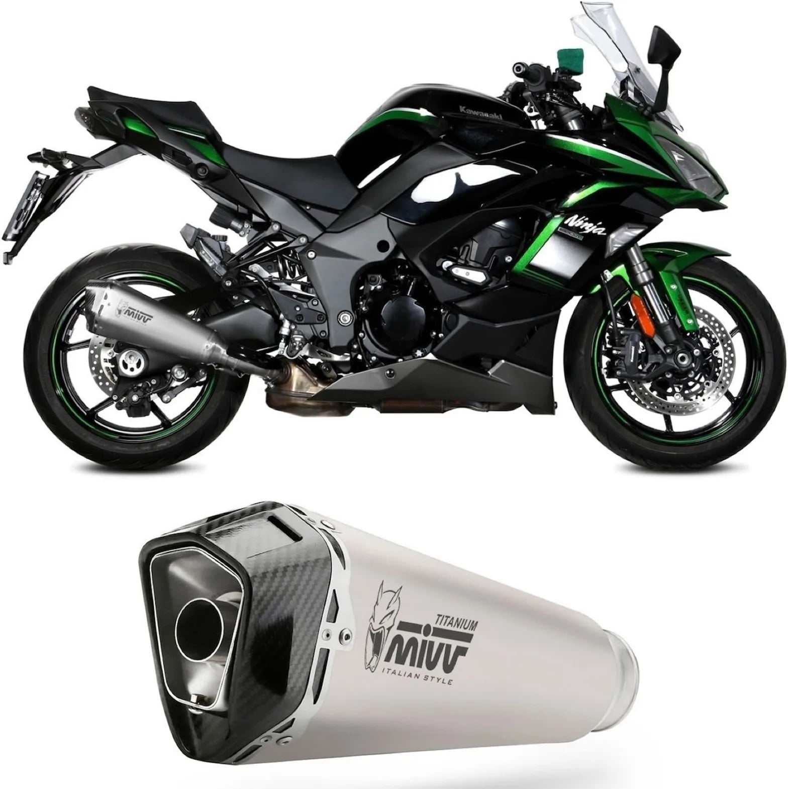 Exhaust Tip With Noise Certification Delta Race Stainless Steel Carbon - Mivv Compatible With Kawasaki Ninja 1000 Tourer (2020-2024)