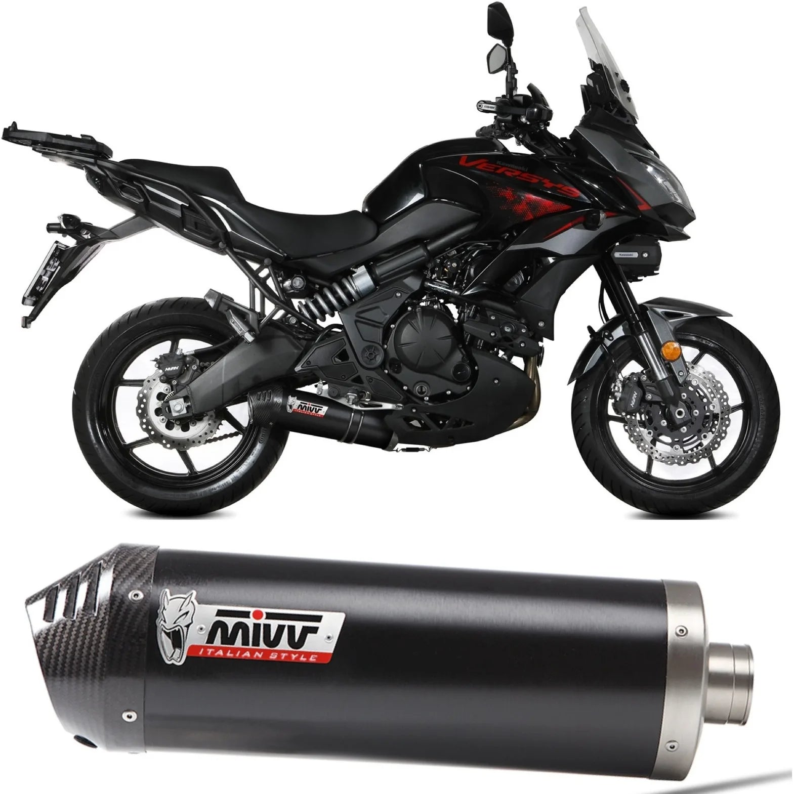 Complete Catalytic Exhaust System With Sound Certification Oval Steel Black Carbon - Mivv Compatible With Kawasaki Versys 650 (2021-2023)