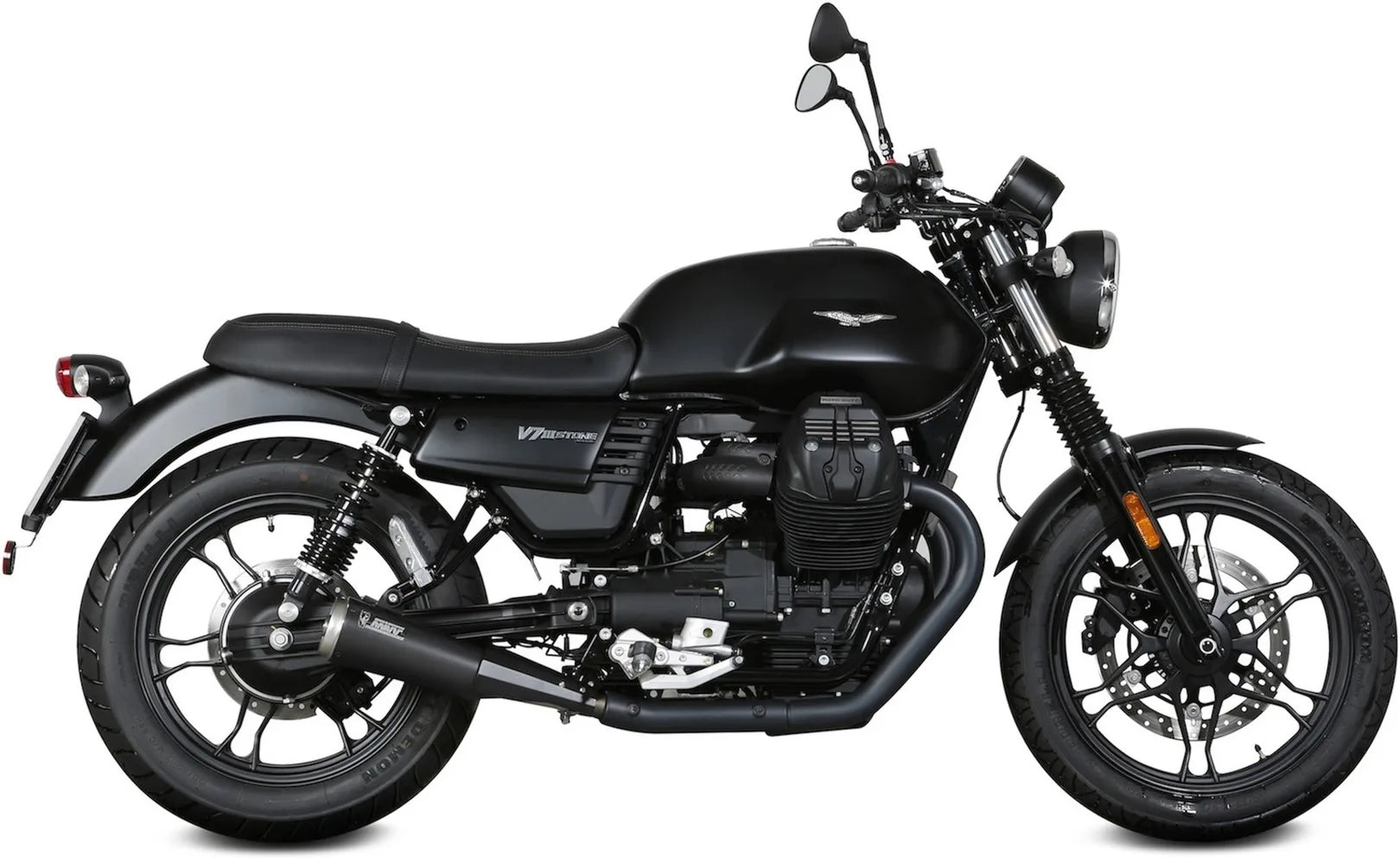 Dual Non-Catalytic Exhaust System With Sound Certification Ghibli Steel Black - Mivv Compatible With Moto Guzzi V7 Iii (2017-2020)