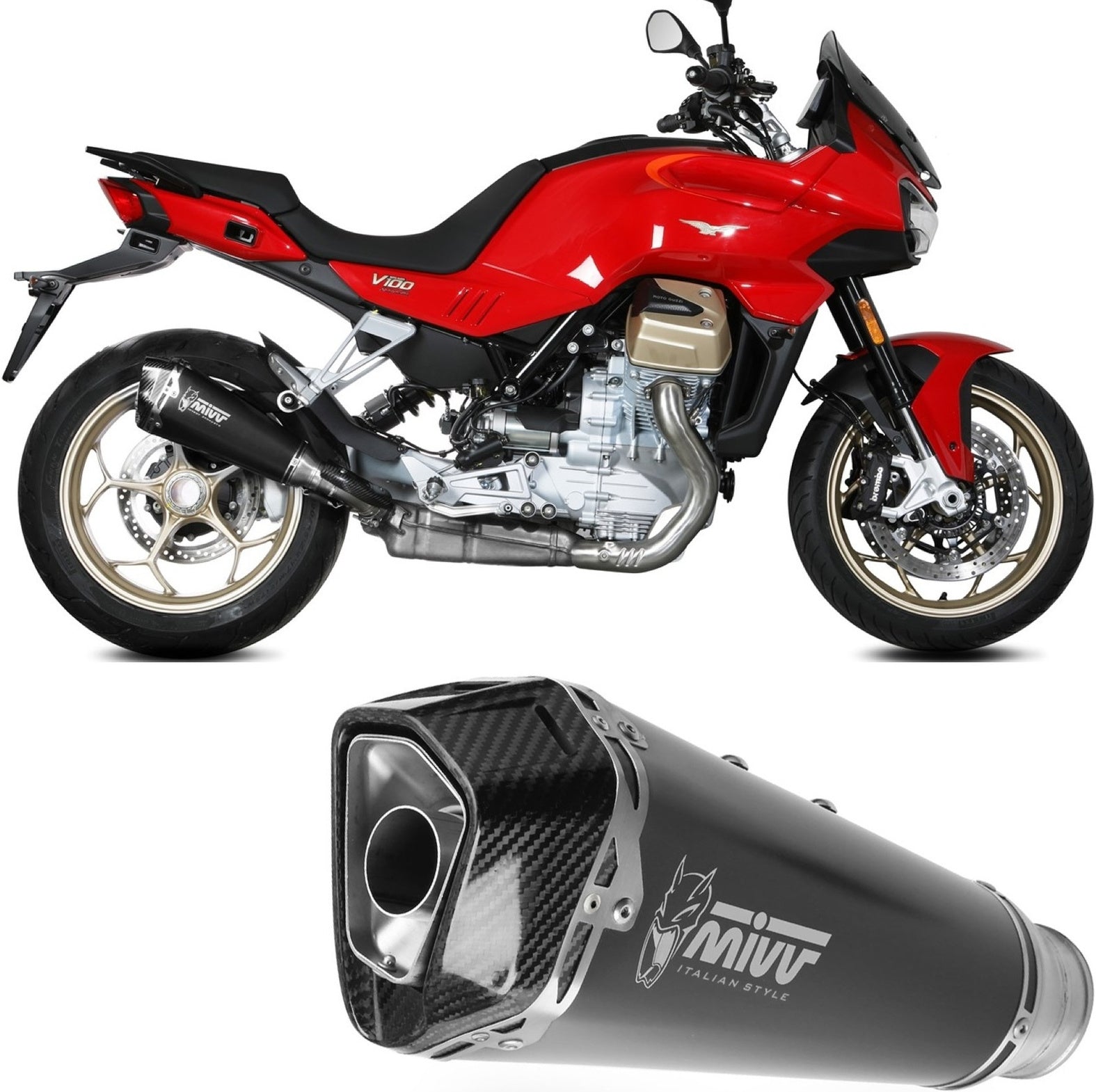 Exhaust Tip With Noise Certification Delta Race Steel Black Carbon - Mivv Compatible With Moto Guzzi V 100 Mandello 1000 (2022-2024)