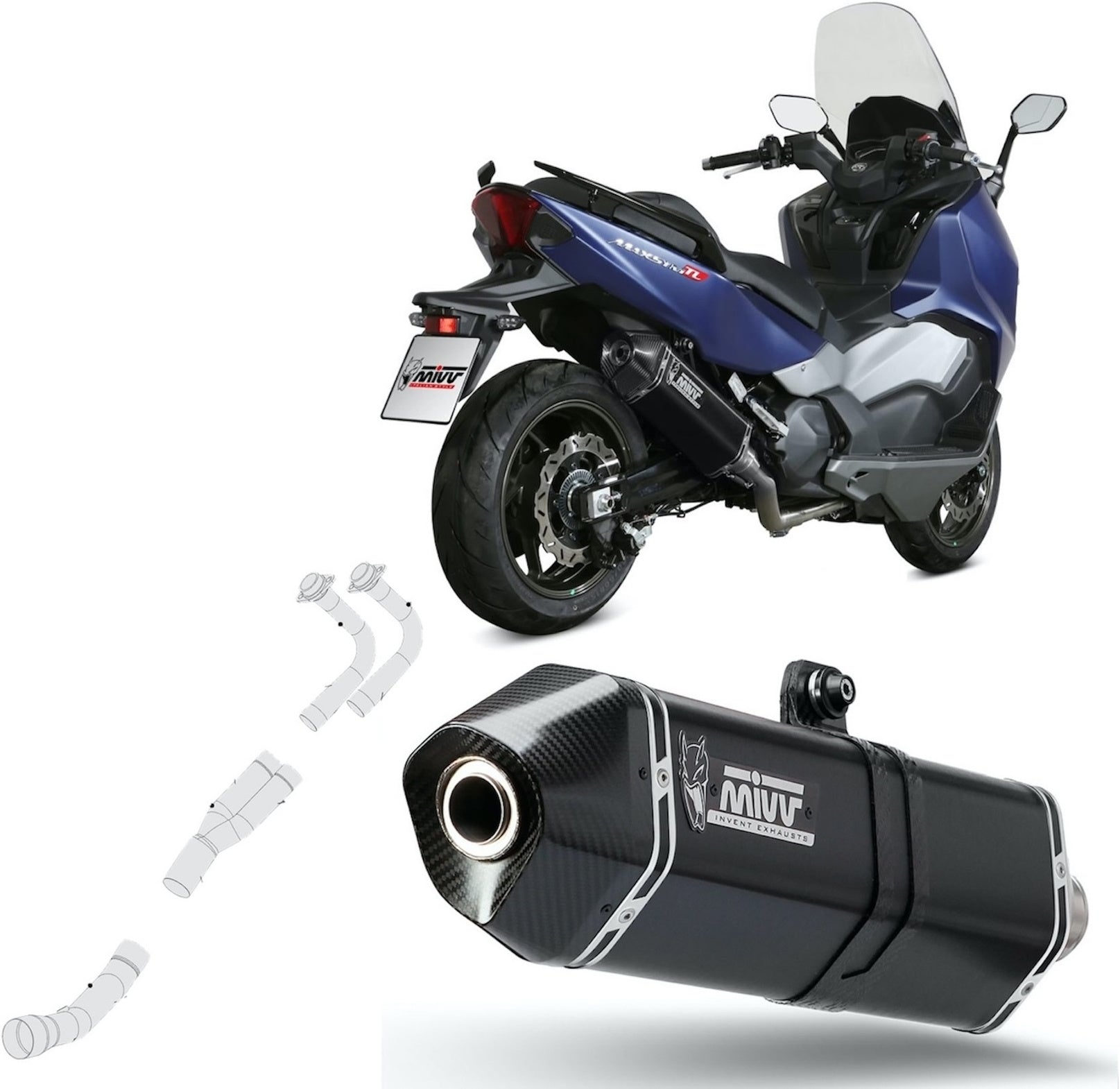 Complete Catalytic Exhaust System With Sound Certification Speed Edge Steel Black Carbon - Mivv Compatible With Sym Max Sym Tl 500 (2020)