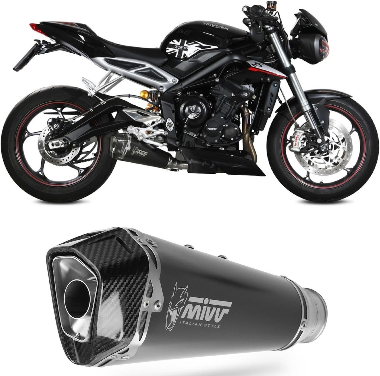 Exhaust Tip With Noise Certification Delta Race Steel Black Carbon - Mivv Compatible With Triumph Street Triple 660 S (2017-2022)
