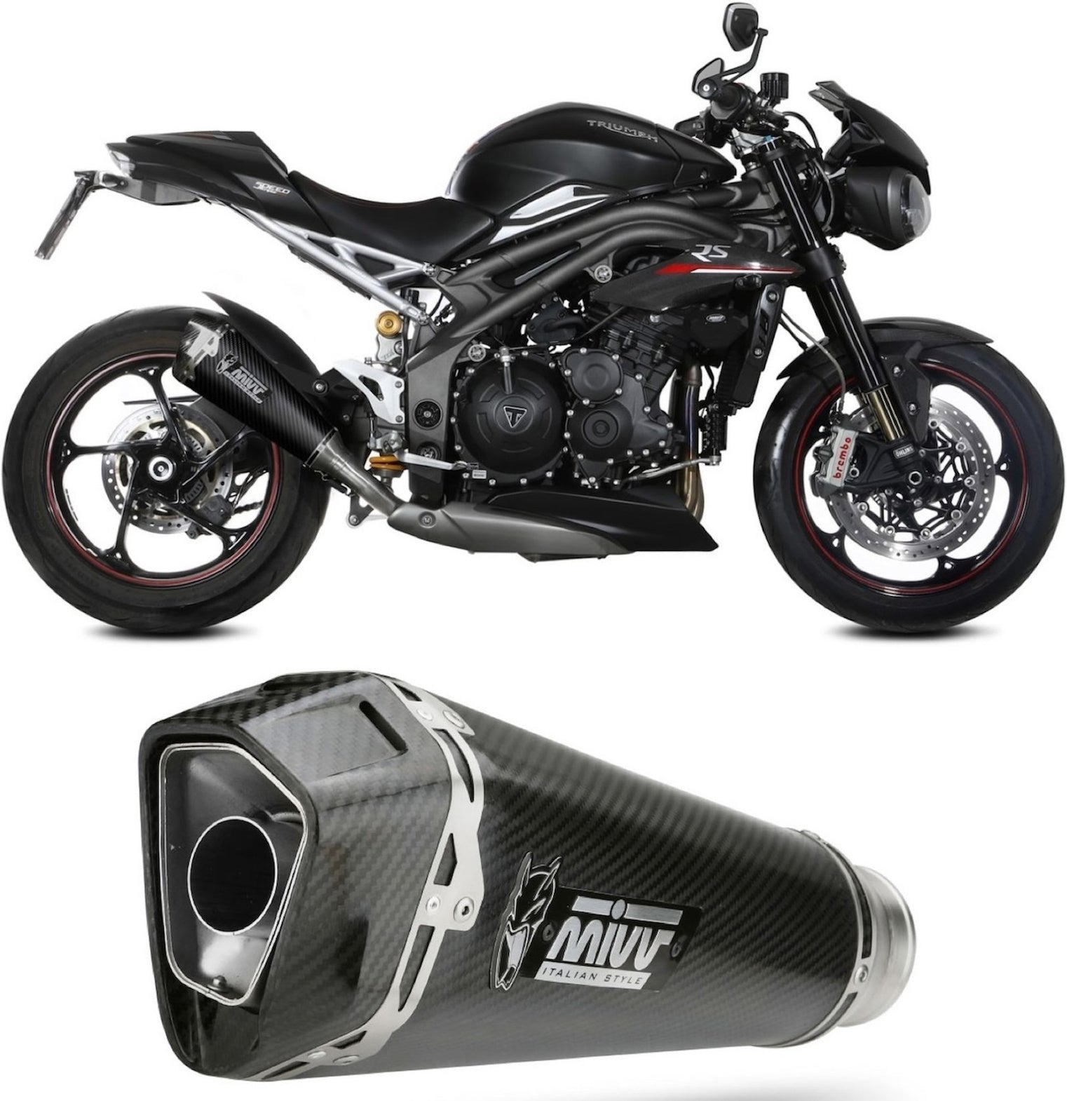 Exhaust Tip With Noise Certification Delta Race Steel Black Carbon - Mivv Compatible With Triumph Speed Triple R Rs (2018-2020)