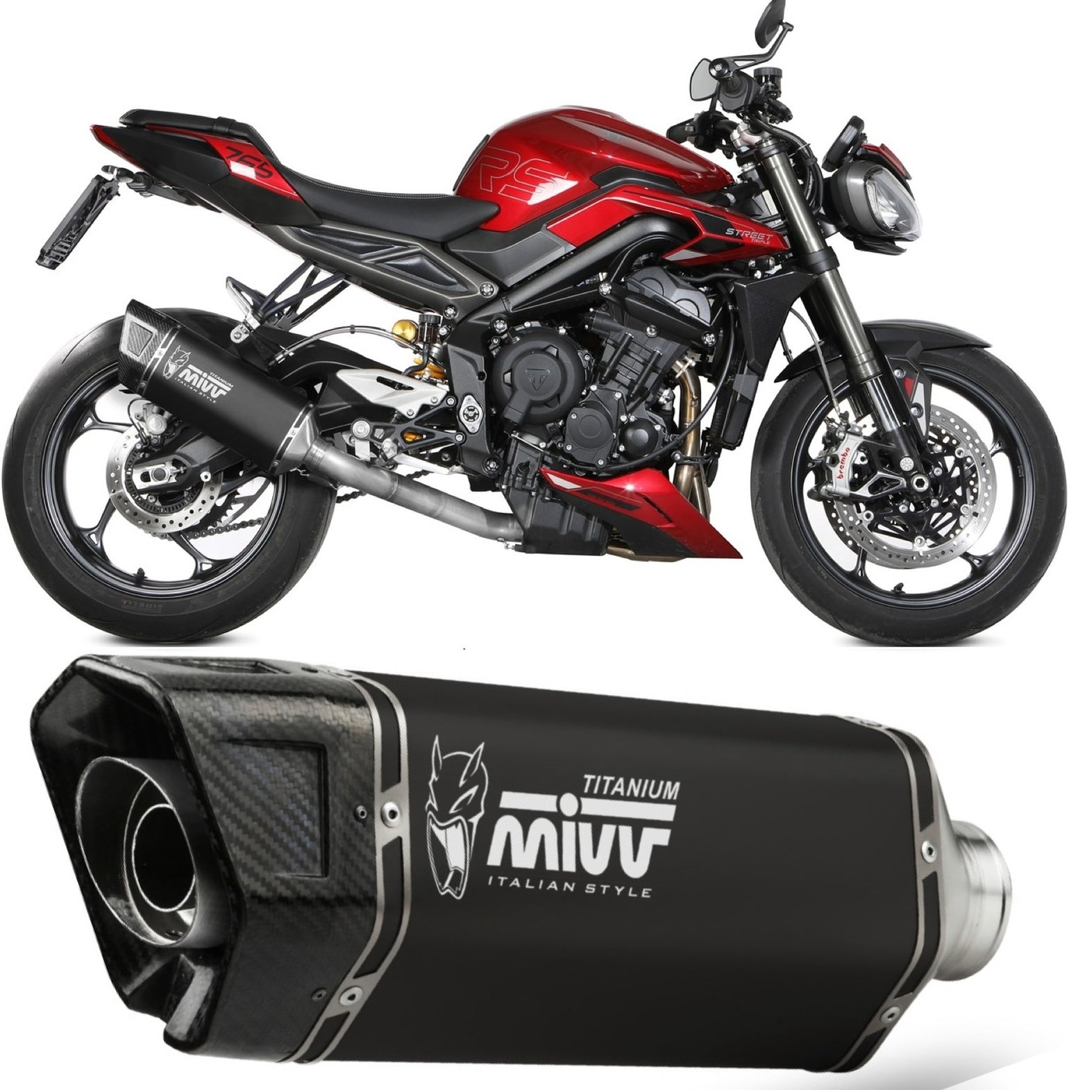 Complete Catalytic Exhaust System With Sound Certification Sr-1 Titanium Black - Mivv Compatible With Triumph Street Triple 765 R - Rs (2023-2024)