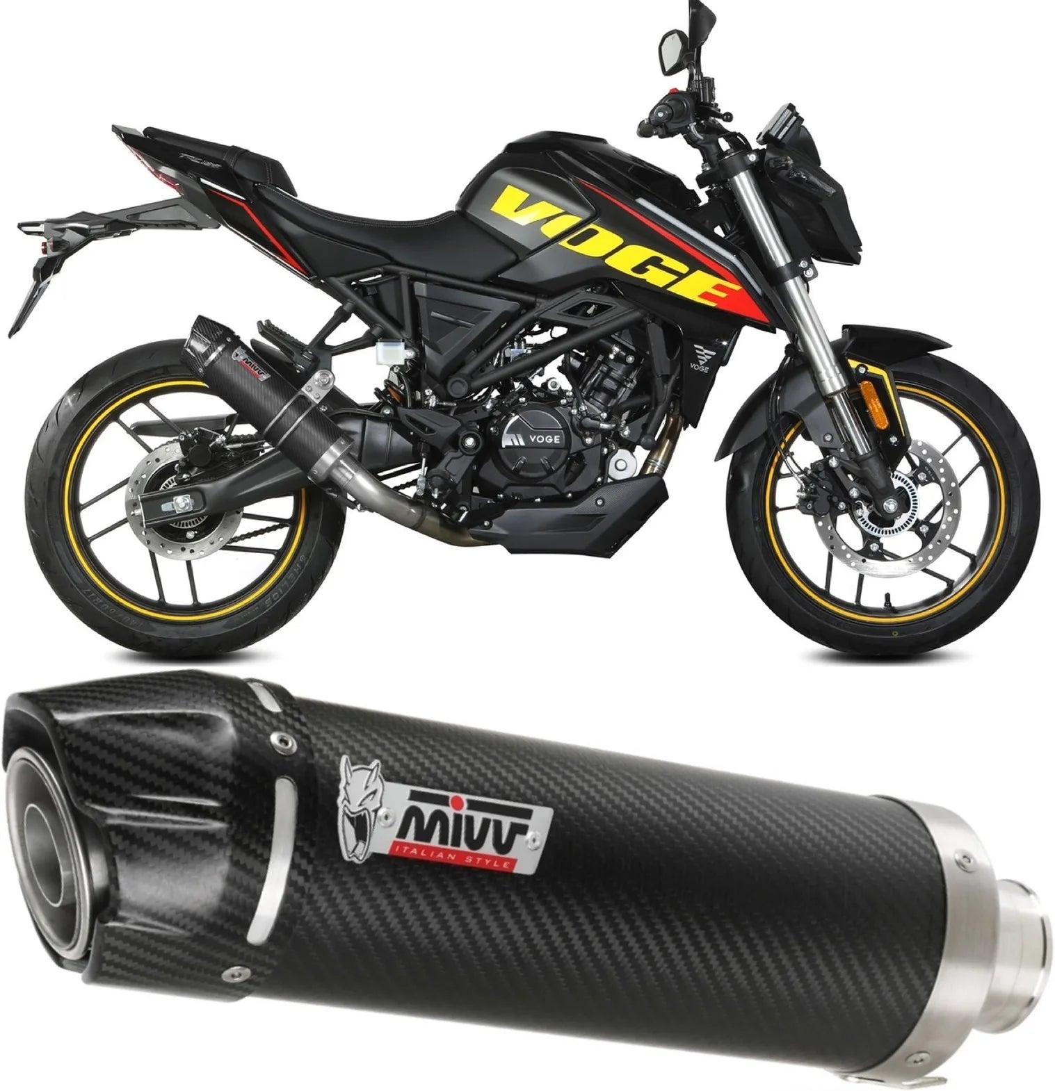 Complete Catalytic Exhaust System With Sound Certification Gp Carbon Carbon - Mivv Compatible With Voge Brivido 125R (2023-2024)