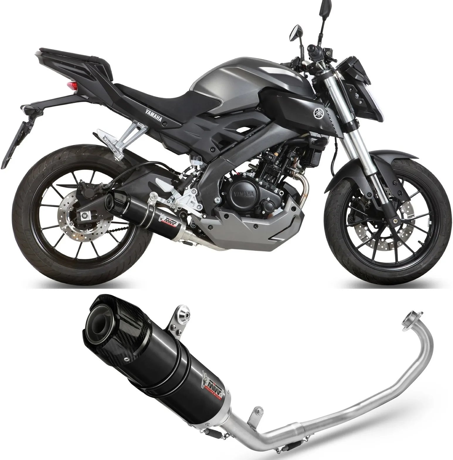 Complete Catalytic Exhaust System With Sound Certification Gp Steel Black Carbon - Mivv Compatible With Yamaha Mt-125 (2015-2019)