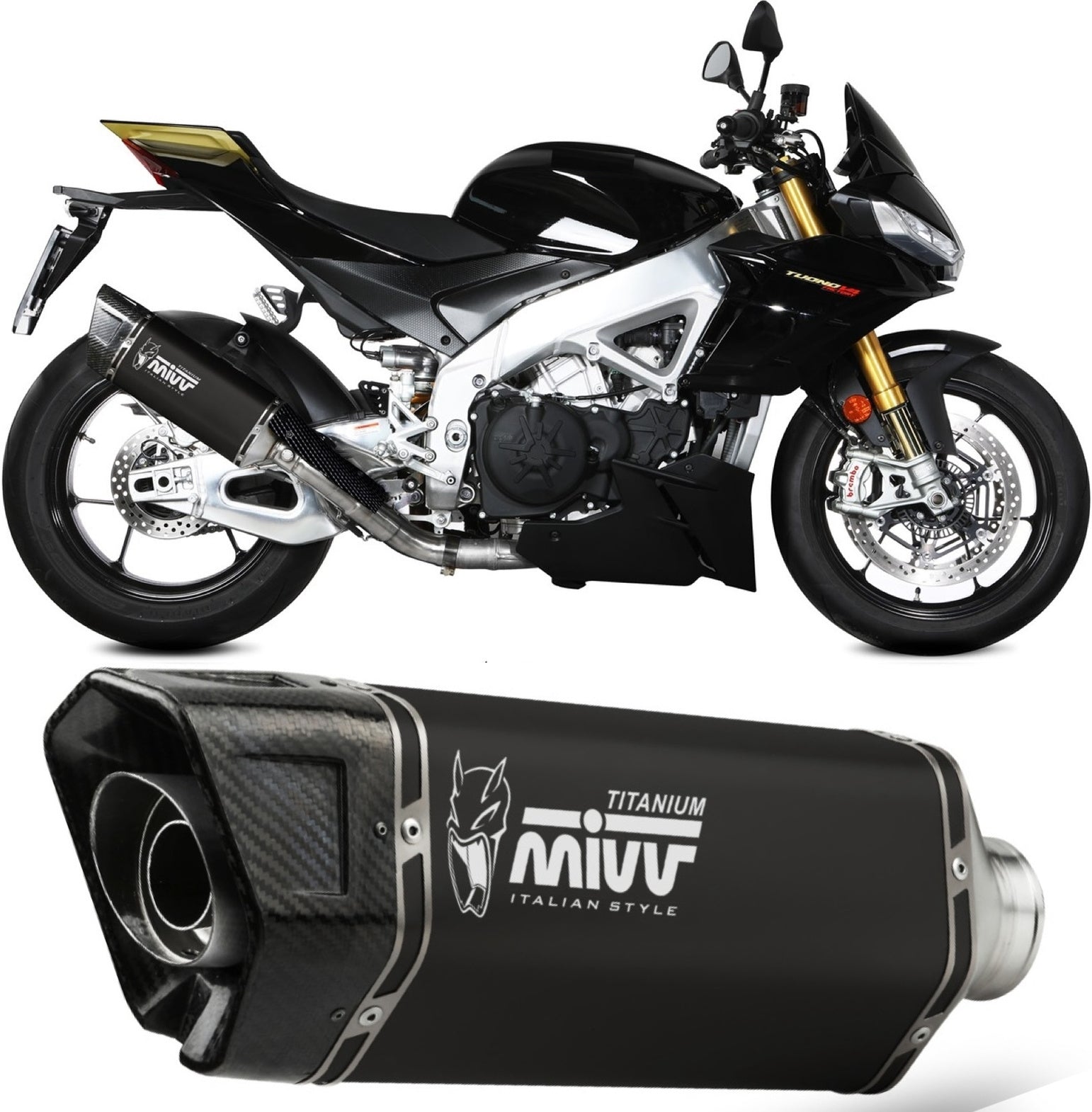 Uncatalysed Exhaust System Without Sound Certification Sr-1 Titanium Black - Mivv Compatible With Aprilia Tuono V4 1100 (2021-2024)
