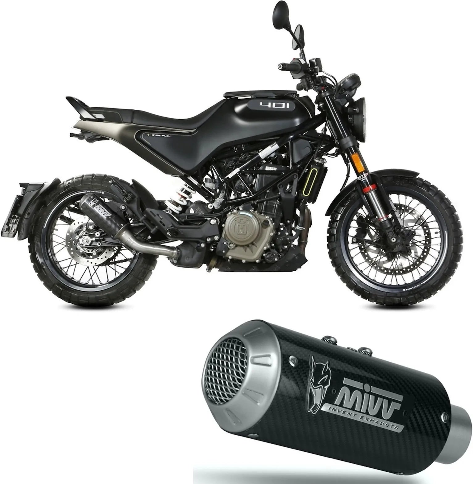 Uncatalysed Exhaust System Without Sound Certification Mk3 Carbon - Mivv Compatible With Husqvarna Vitpilen 401 (2021-2023)
