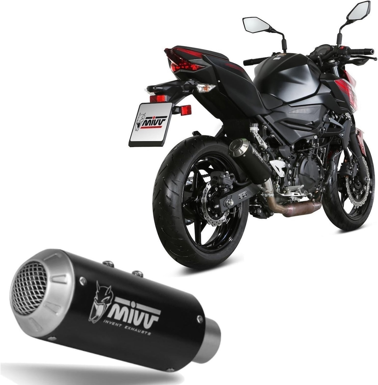 Uncatalysed Exhaust System Without Sound Certification Mk3 Steel Black - Mivv Compatible With Kawasaki Ninja 400 (2018-2020)