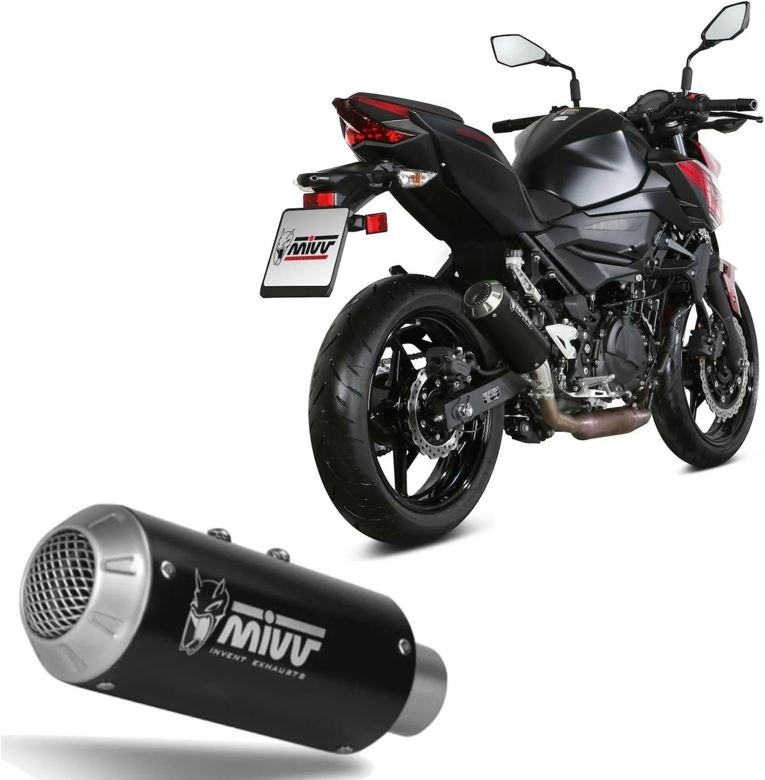Uncatalysed Exhaust System Without Sound Certification Mk3 Steel Black - Mivv Compatible With Kawasaki Ninja 400 (2018-2020)