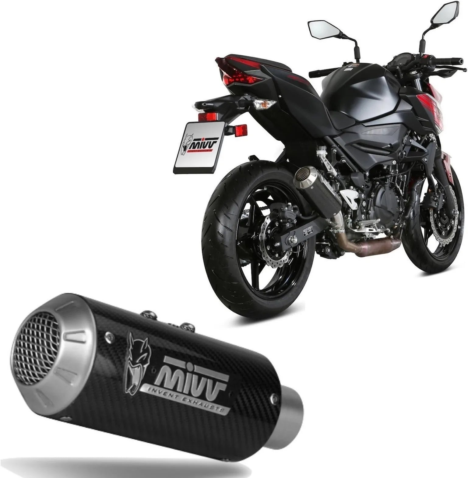 Uncatalysed Exhaust System Without Sound Certification Mk3 Carbon - Mivv Compatible With Kawasaki Z 400 (2019-2023)