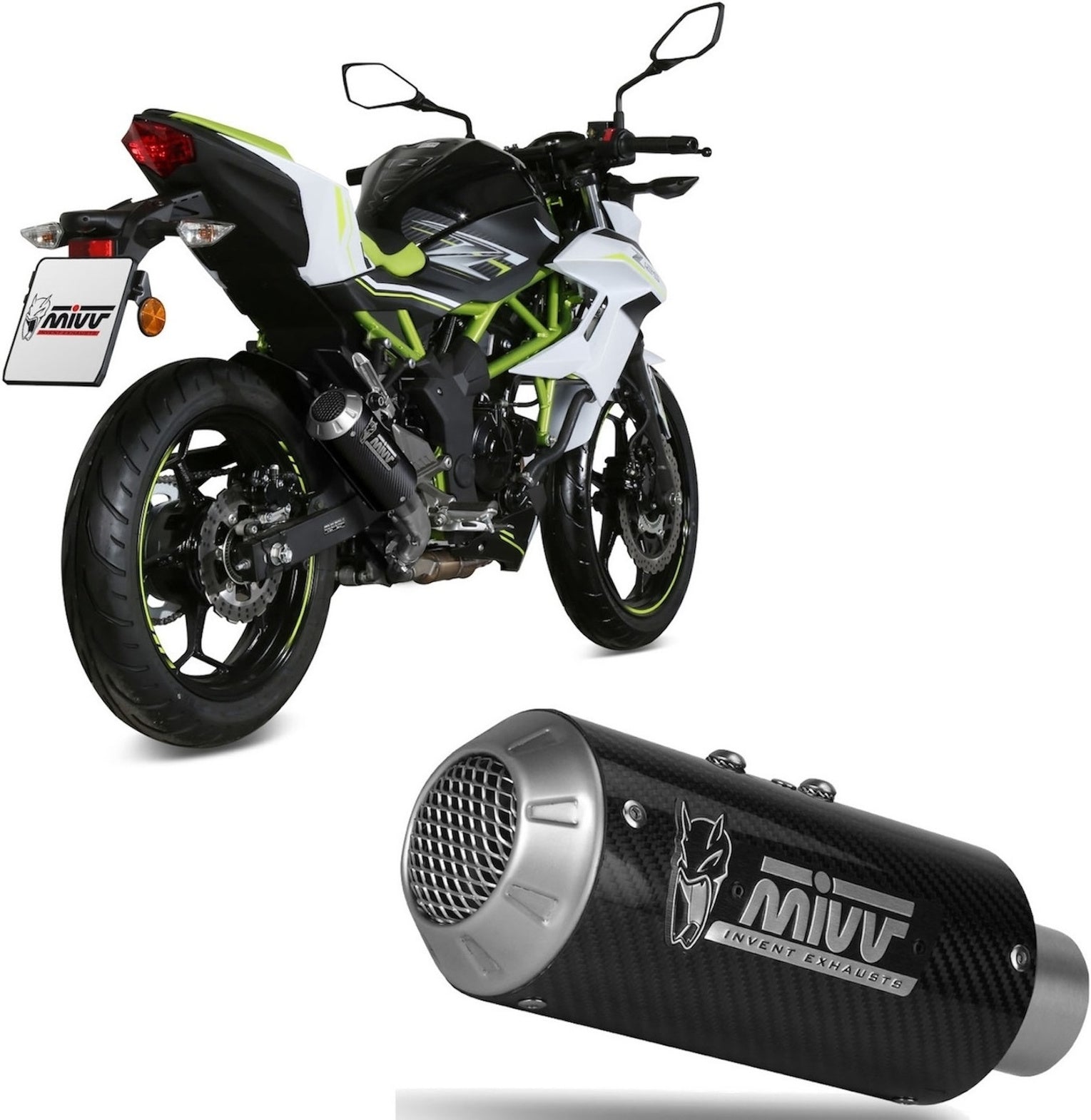 Uncatalysed Exhaust System Without Sound Certification Mk3 Carbon - Mivv Compatible With Kawasaki Z 125 (2019-2024)