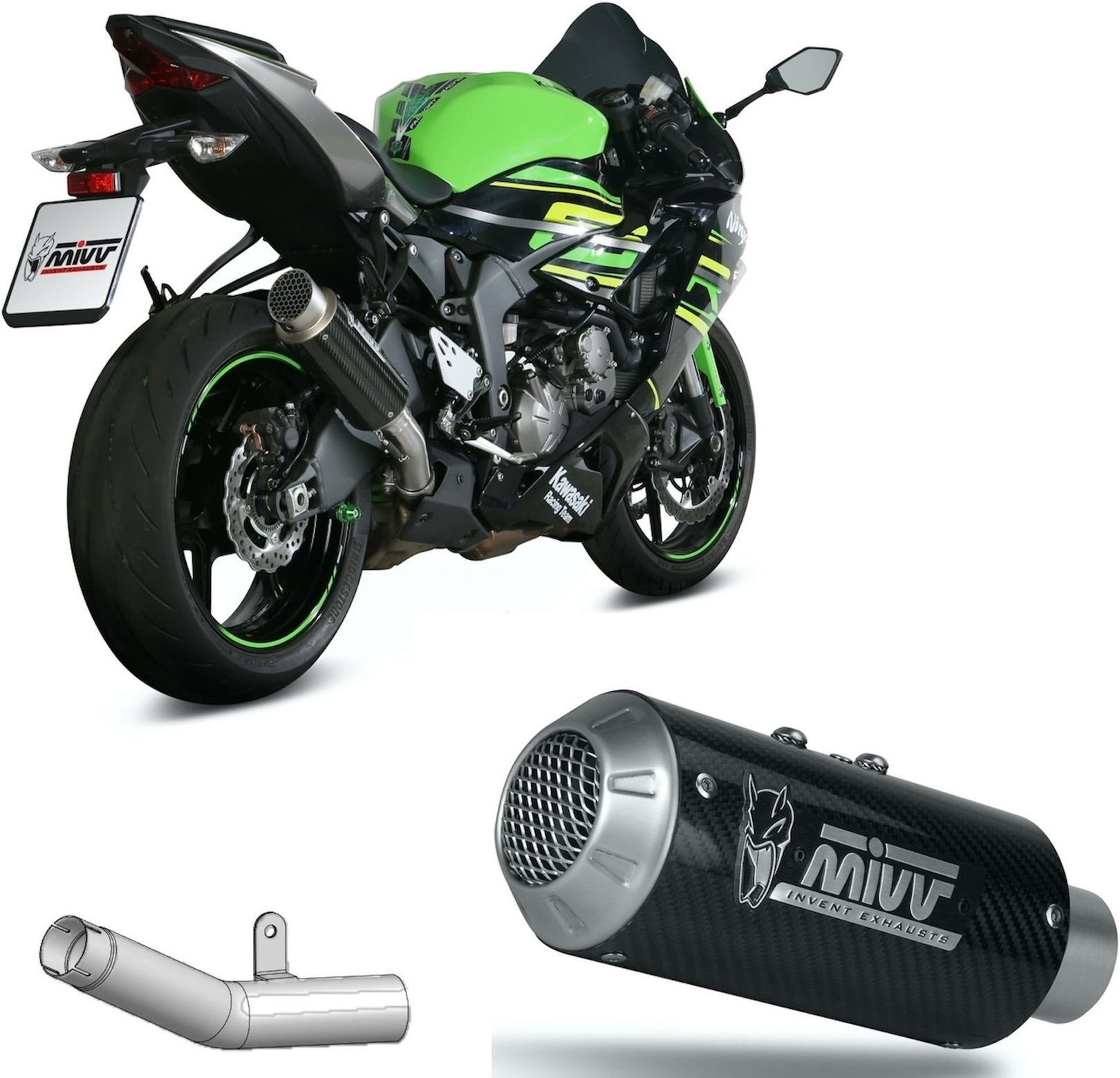 Uncatalysed Exhaust System Without Sound Certification Mk3 Carbon - Mivv Compatible With Kawasaki Zx 6R 636 (2019-2020)