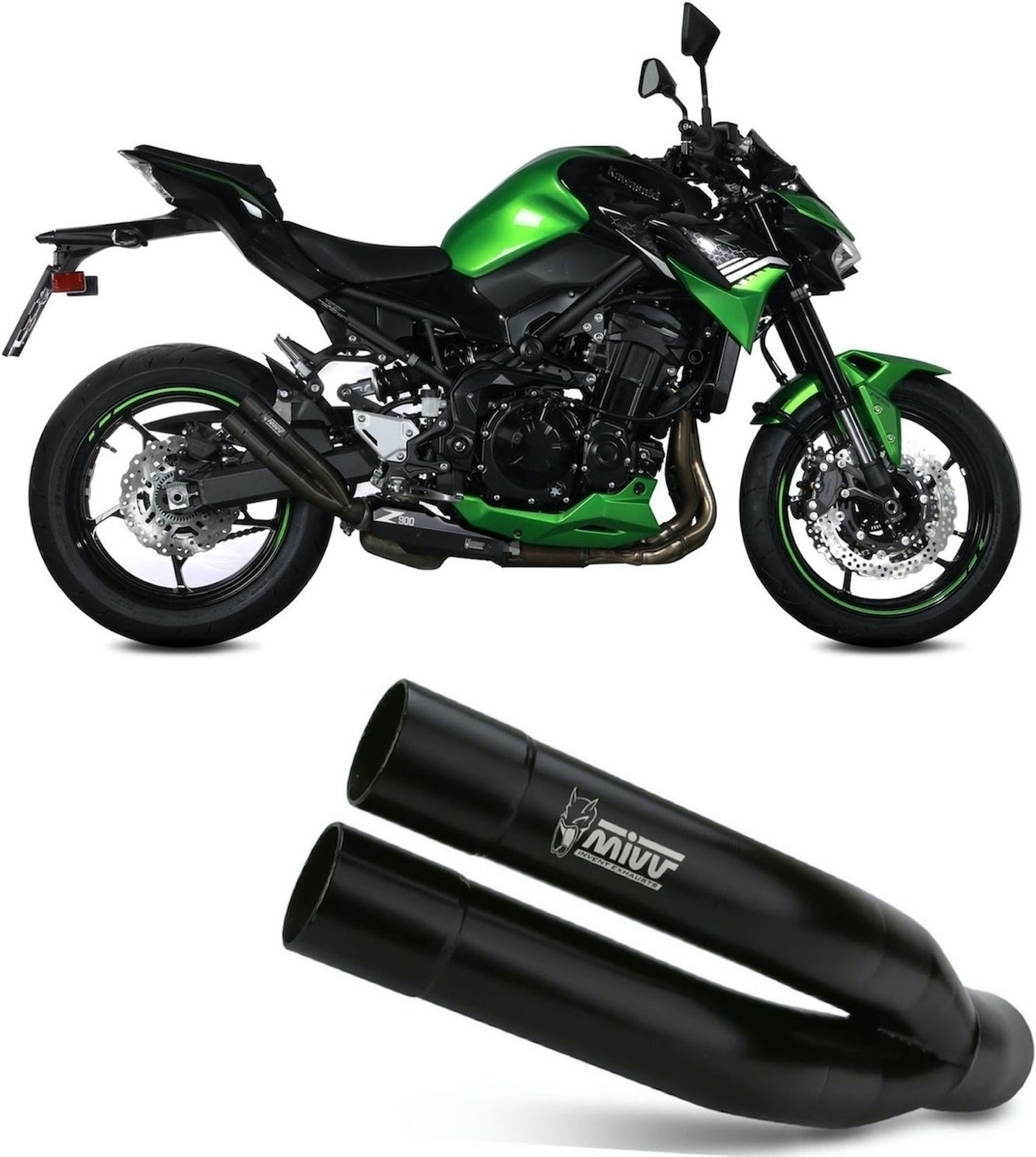 Uncatalysed Exhaust System Without Sound Certification Double Gun Steel Black - Mivv Compatible With Kawasaki Z 900 (2020-2024)