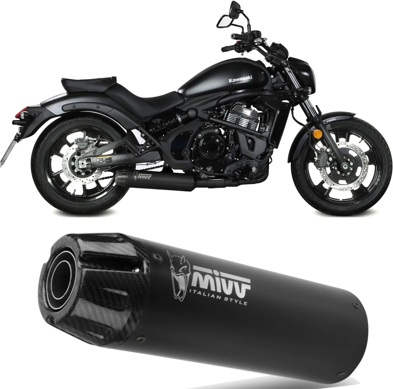 Complete Exhaust System Without Catalytic Converter And Without Sound Certification Hr-1 Steel Black Carbon - Mivv Compatible With Kawasaki Vulcan S (2017-2023)