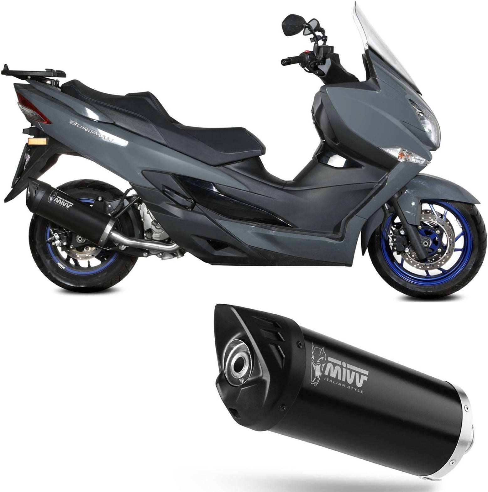 Uncatalysed Exhaust System Without Sound Certification Mover Steel Black - Mivv Compatible With Suzuki An 400 Burgman (2022-2024)