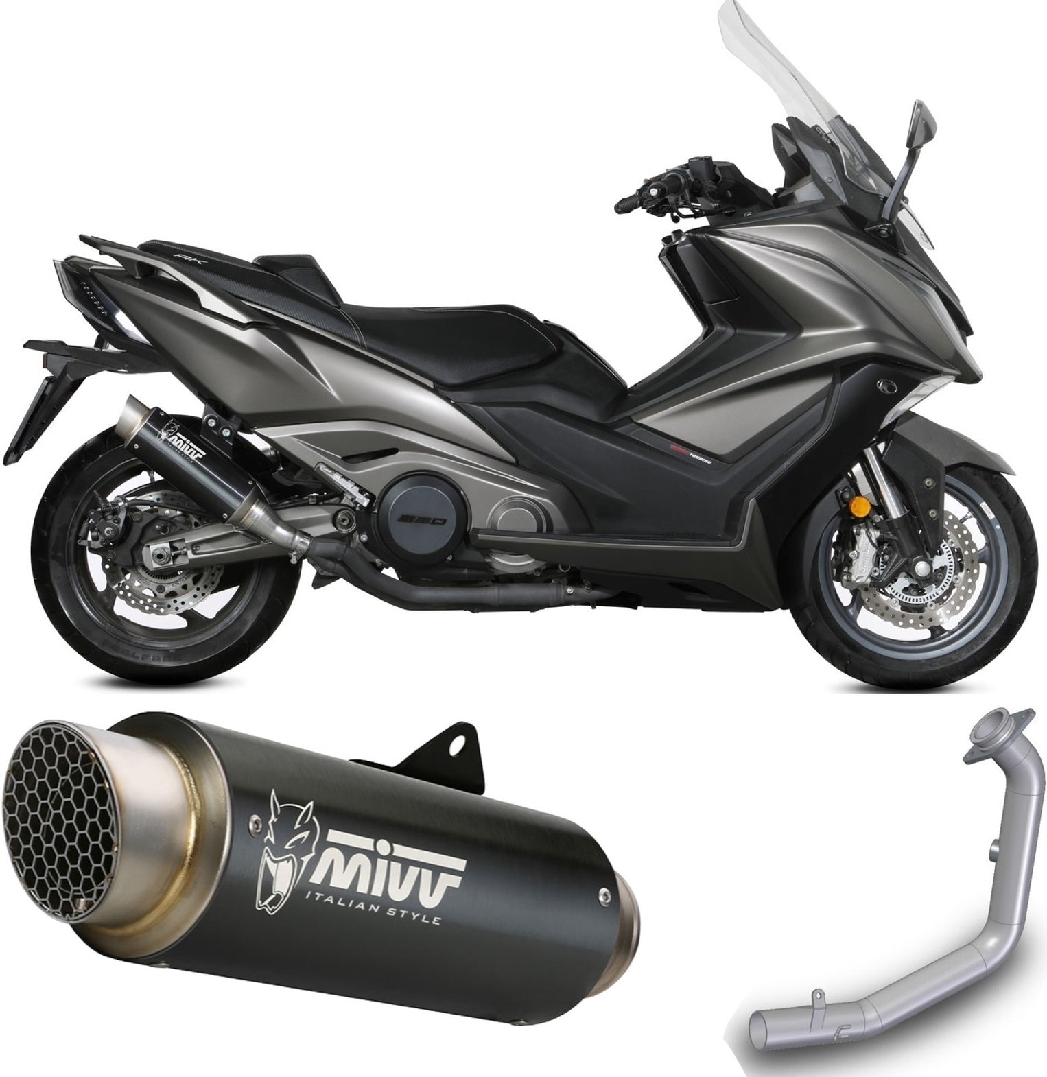 Complete Exhaust System Without Catalytic Converter And Without Sound Certification Gppro Steel Black - Mivv Compatible With Kymco Ak 550 (2021-2024)