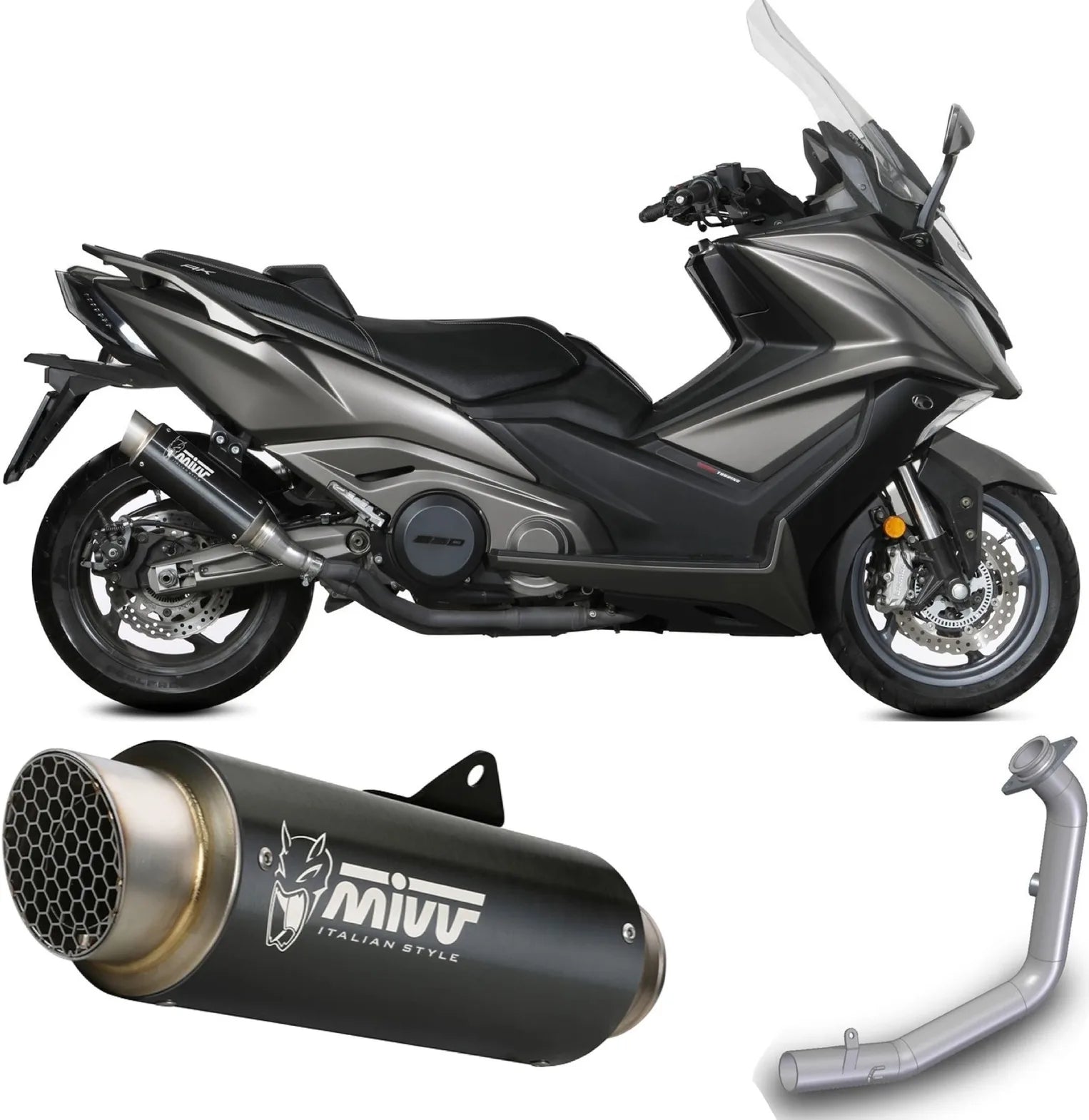 Complete Exhaust System Without Catalytic Converter And Without Sound Certification Gppro Steel Black - Mivv Compatible With Kymco Ak 550 (2021-2024)