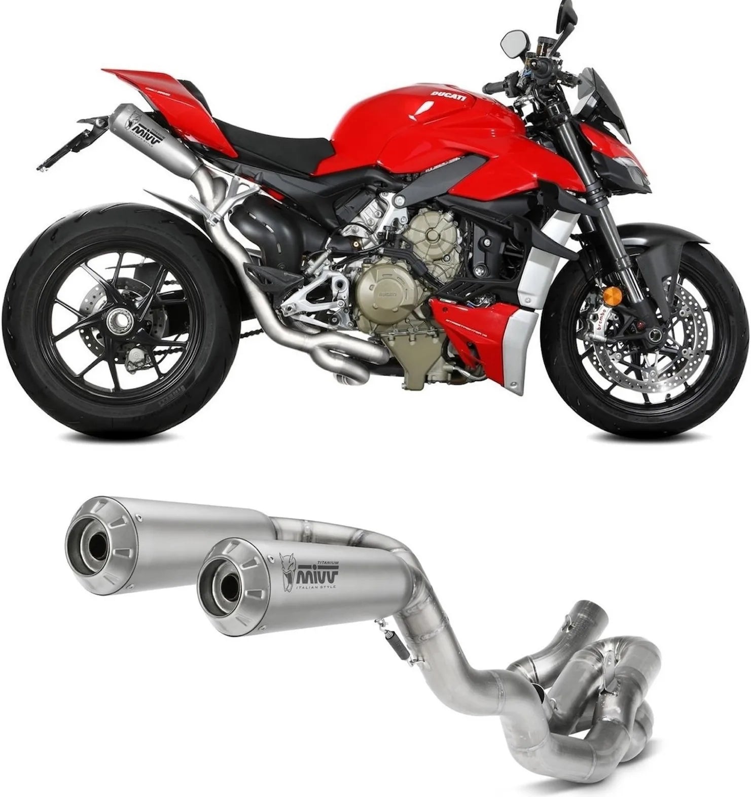 Complete Exhaust System Without Catalytic Converter And Without Sound Certification X-M1 Titanium - Mivv Compatible With Ducati Streetfighter V4 (2020-2022)