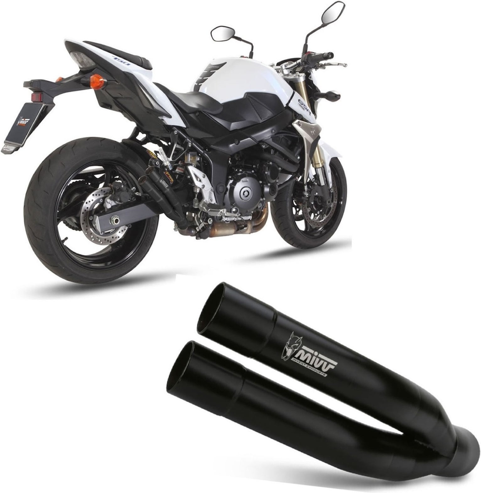 Uncatalysed Exhaust System Without Sound Certification Double Gun Steel Black - Mivv Compatible With Suzuki Gsr 750 (2011-2016)