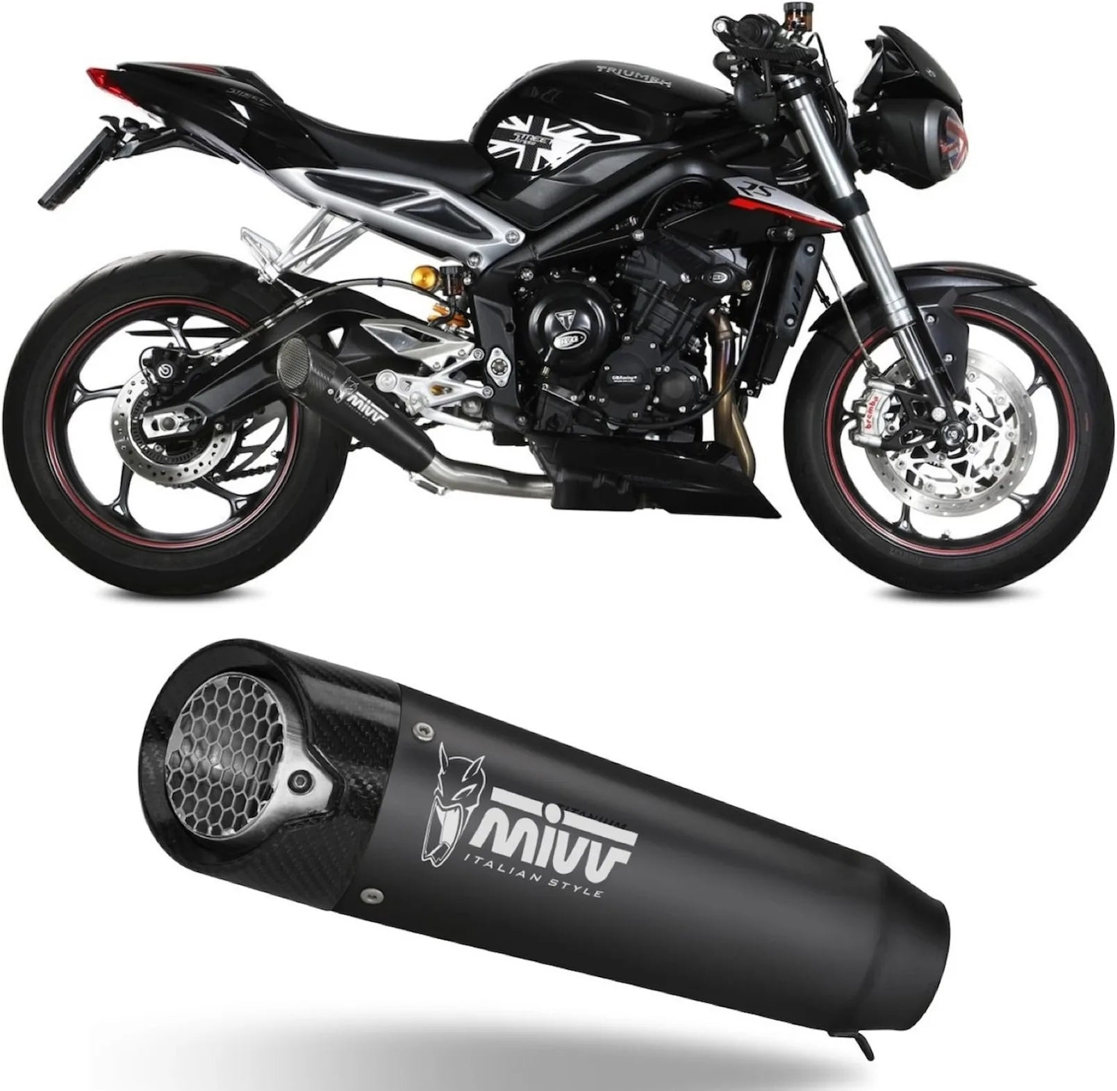 Uncatalysed Exhaust System Without Sound Certification X-M5 Steel Black Carbon - Mivv Compatible With Triumph Street Triple 660 S (2017-2022)