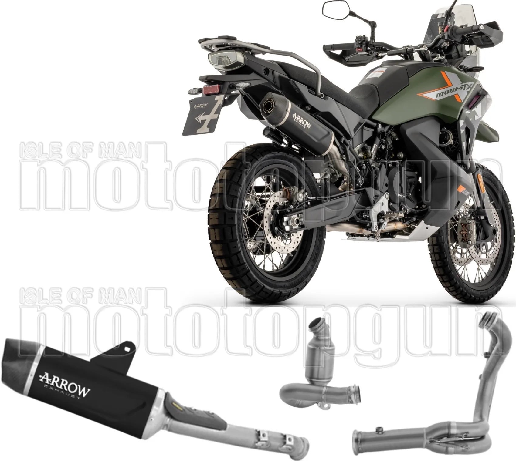 Complete Non-Catalytic Exhaust System With Sound Certification Indy-Race Evo Black Aluminium Body And Carbon Cap - Arrow Special Parts Compatible With Cfmoto 1000 Mt-X (2026)