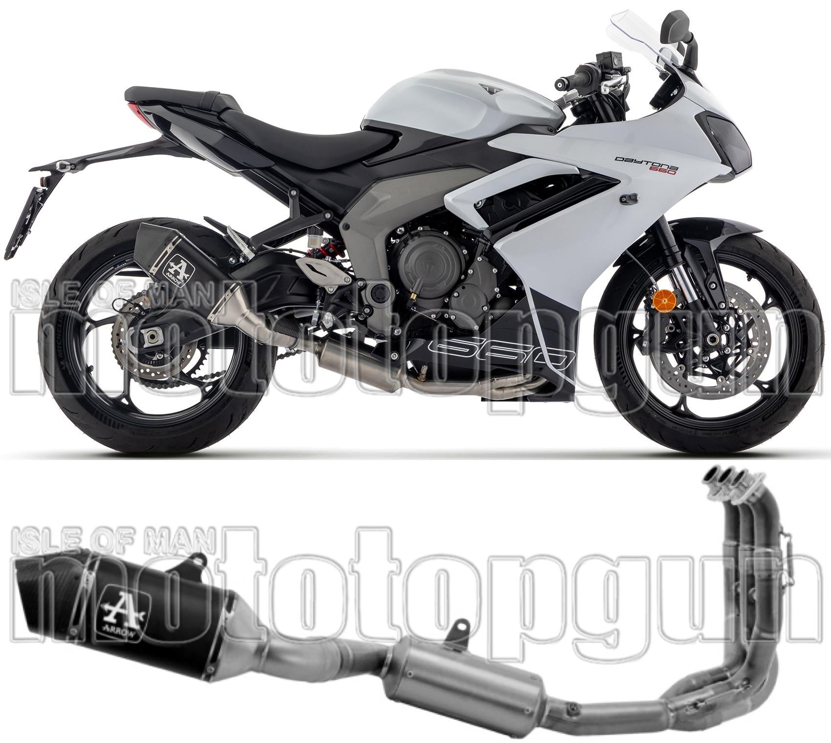 Complete Exhaust System Without Catalytic Converter And Without Sound Certification Veloce Black Aluminium Carbon - Arrow Special Parts Compatible With Triumph Daytona 660 (2024-2026)