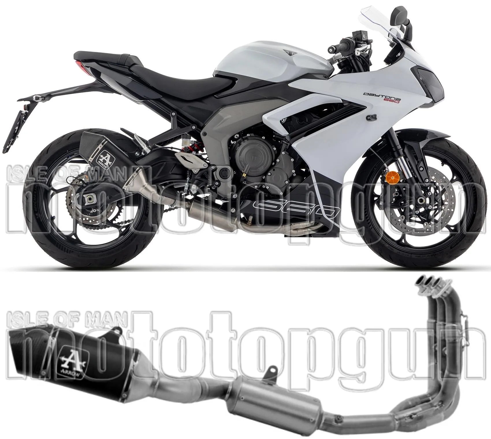 Complete Exhaust System Without Catalytic Converter And Without Sound Certification Veloce Black Aluminium Carbon - Arrow Special Parts Compatible With Triumph Daytona 660 (2024-2026)