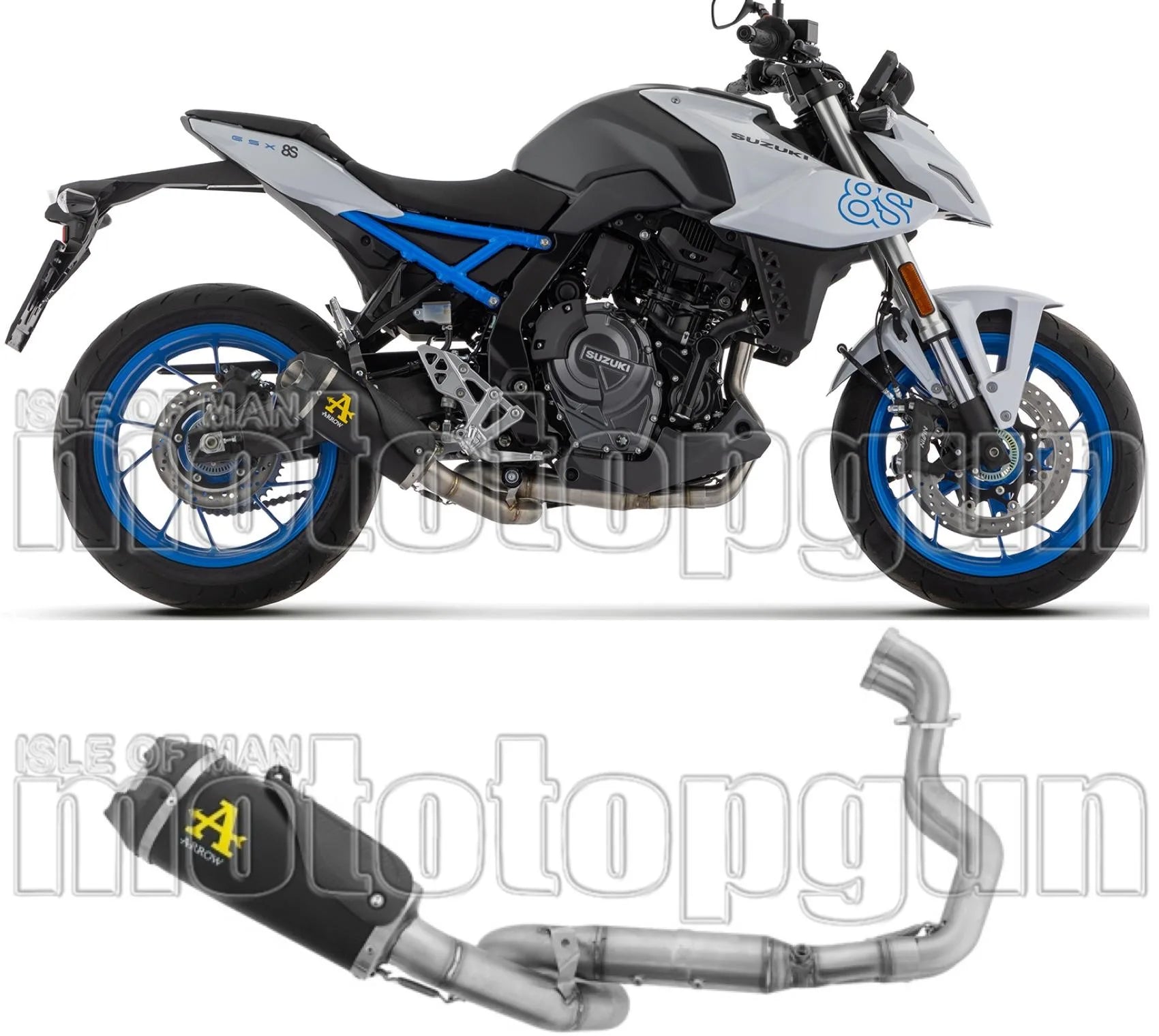 Complete Exhaust System Without Catalytic Converter And Without Sound Certification Works Black Stainless Steel Carby End Cap - Arrow Special Parts Compatible With Suzuki Gsx 8R (2024-2026)
