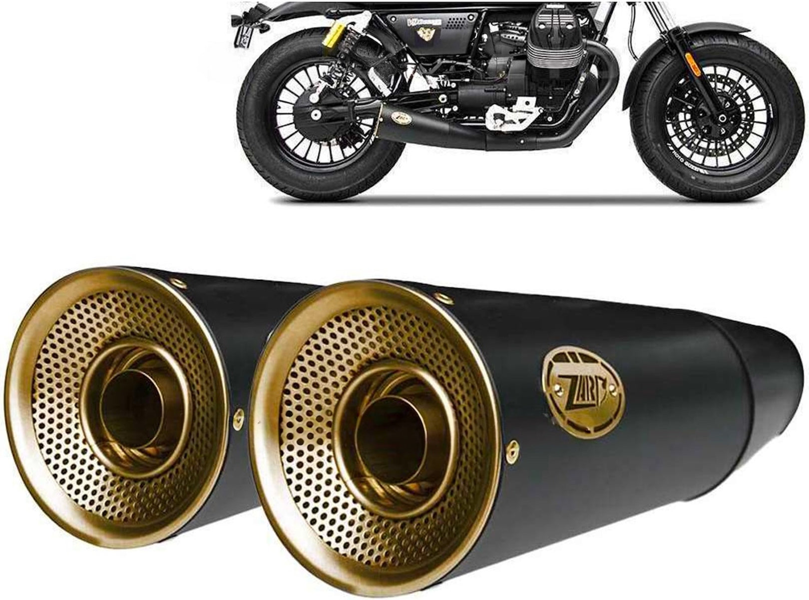 Exhaust Tip Without Sound Certification Big Steel Black Endcap Bronze - Zard Compatible With Moto Guzzi V9 Bobber (2016-2019)