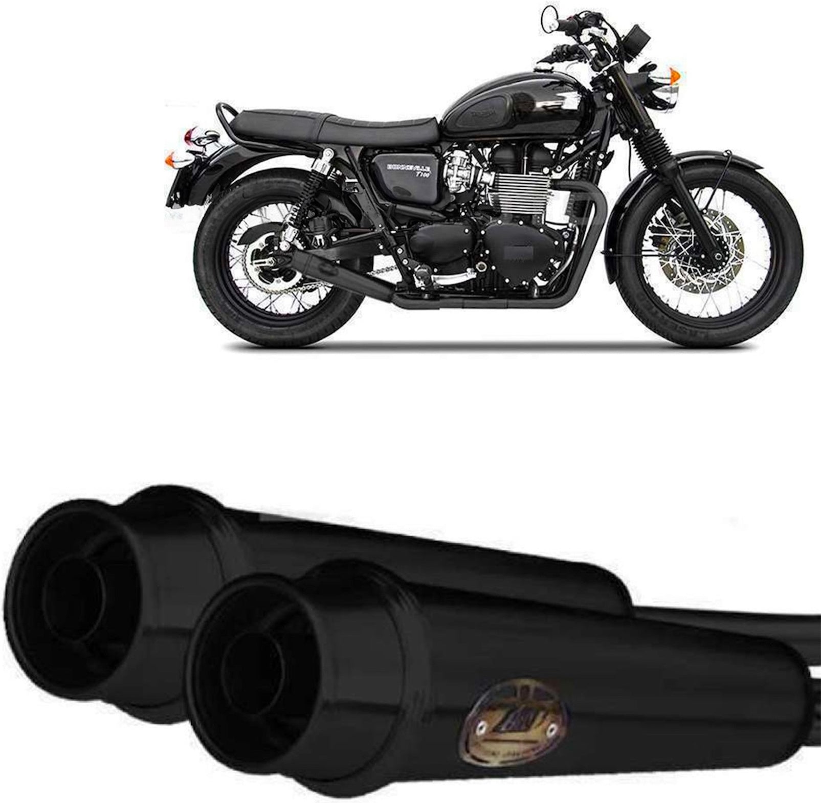 Uncatalysed Exhaust System Without Sound Certification Steel Black - Zard Compatible With Triumph Bonneville T120 (2021-2023)