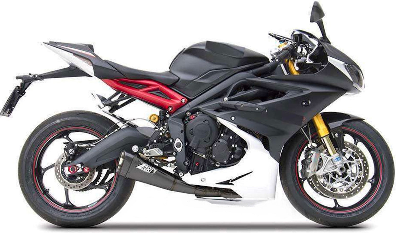 Complete Exhaust System Without Catalytic Converter And Without Sound Certification Short Steel Black Endcap Carbon - Zard Compatible With Triumph Daytona 675 (2013-2016)