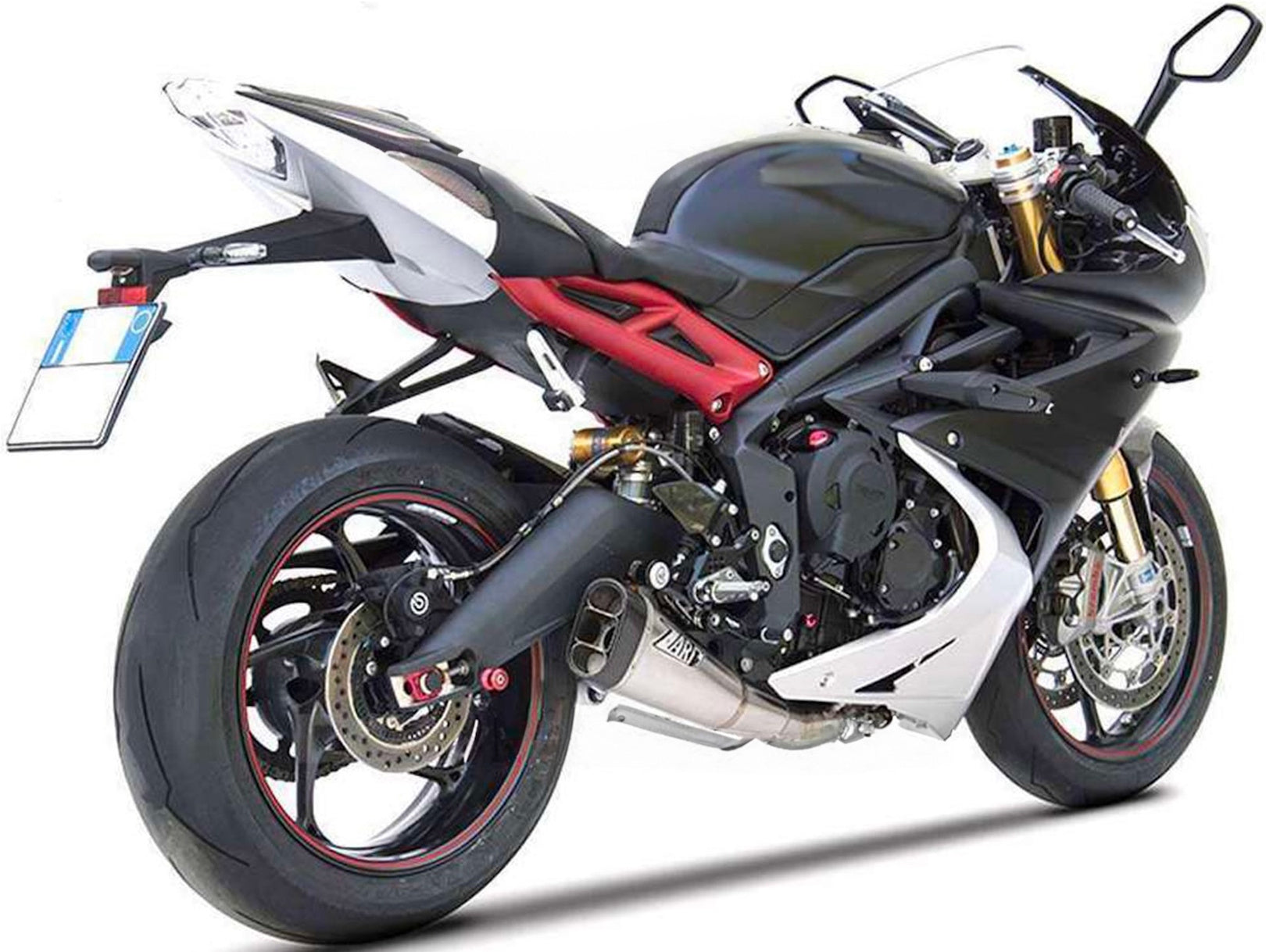 Exhaust Tip Without Sound Certification Short Stainless Steel Endcap Carbon - Zard Compatible With Triumph Daytona 675 (2013-2016)