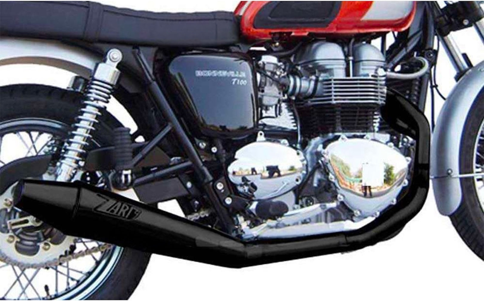 Complete Exhaust System Without Catalytic Converter And Without Sound Certification Conical Low Steel Black - Zard Compatible With Triumph Bonneville T100 (2001-2016)