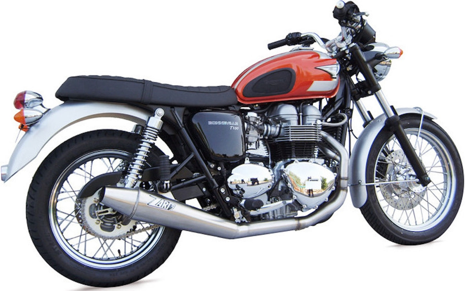 Complete Exhaust System Without Catalytic Converter And Without Sound Certification Conical Low Stainless Steel - Zard Compatible With Triumph Bonneville T100 (2001-2016)