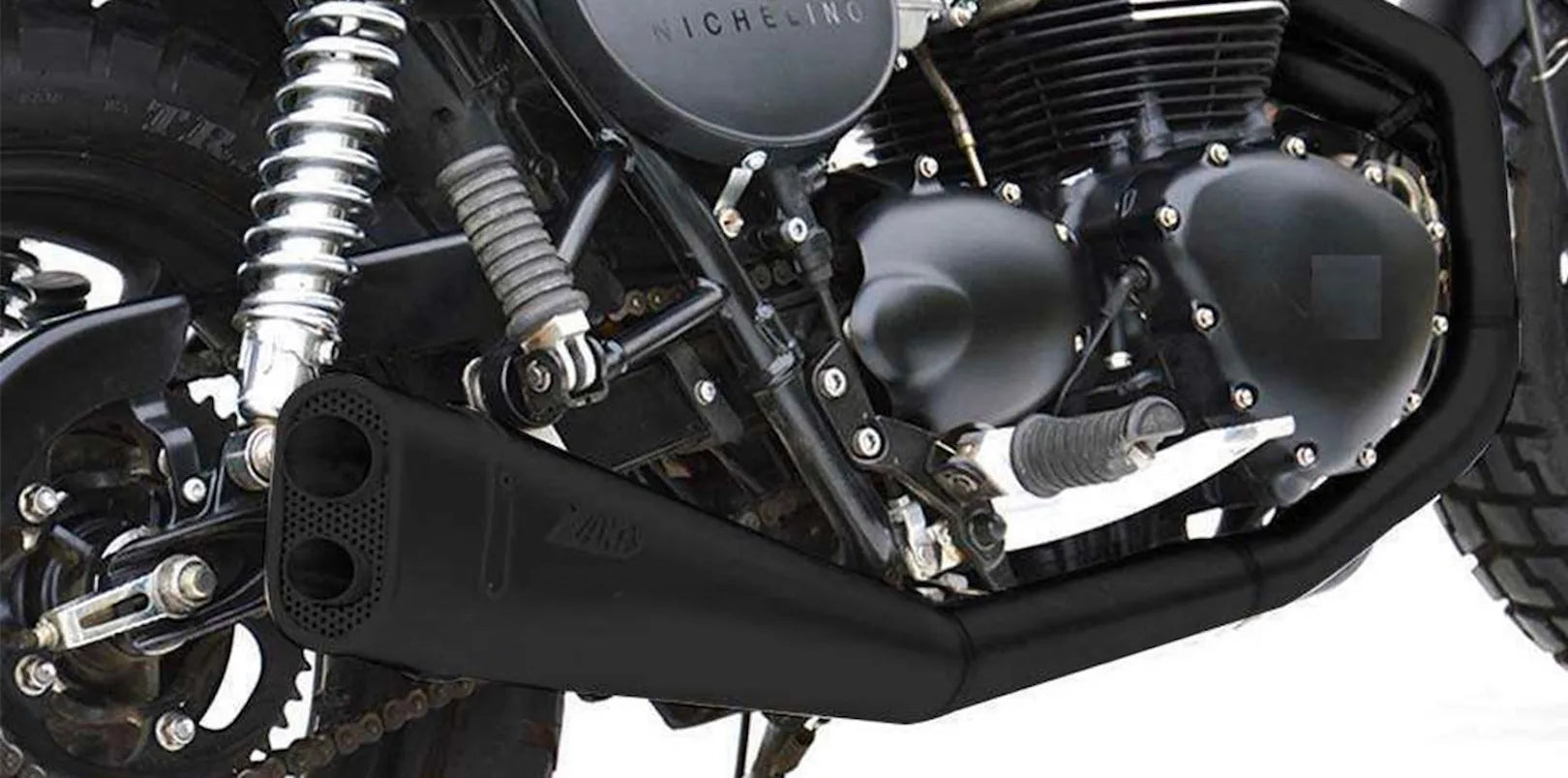 Complete Exhaust System Without Catalytic Converter And Without Sound Certification Short Low Steel Black - Zard Compatible With Triumph Bonneville T100 (2001-2016)