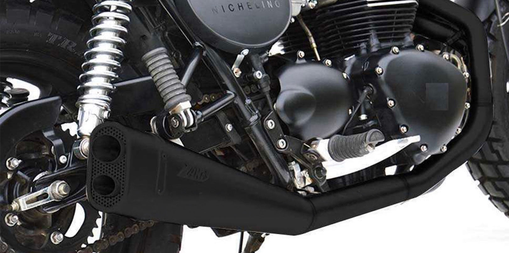 Complete Exhaust System Without Catalytic Converter And Without Sound Certification Short Low Steel Black - Zard Compatible With Triumph Thruxton 900 (2001-2016)