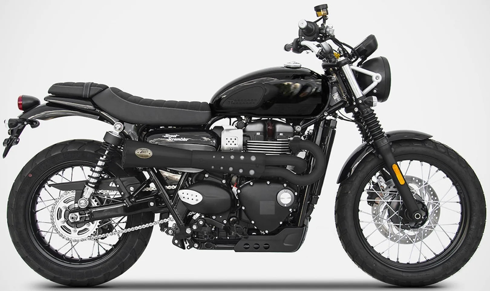 Complete Exhaust System Without Catalytic Converter And Without Sound Certification Tiger70 Steel Black Endcap Bronze - Zard Compatible With Triumph Scrambler 900 (2017-2023)