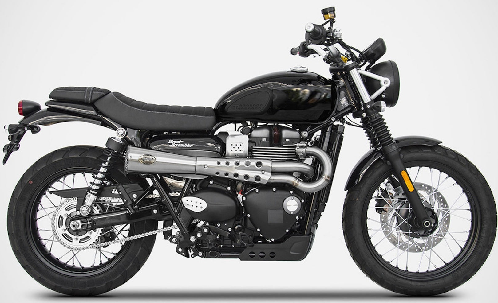 Complete Exhaust System Without Catalytic Converter And Without Sound Certification Tiger70 Stainless Steel Endcap Bronze - Zard Compatible With Triumph Scrambler 900 (2017-2023)