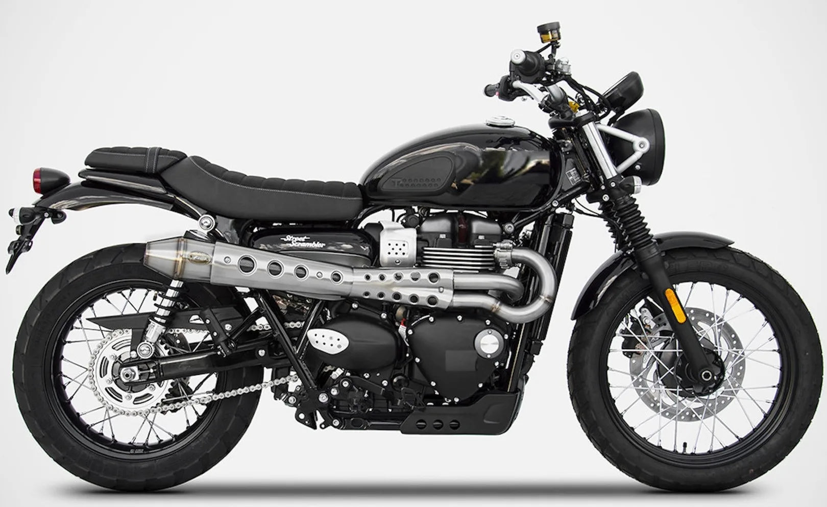 Complete Exhaust System Without Catalytic Converter And Without Sound Certification Conical High Stainless Steel - Zard Compatible With Triumph Street Scrambler 900 (2017-2023)