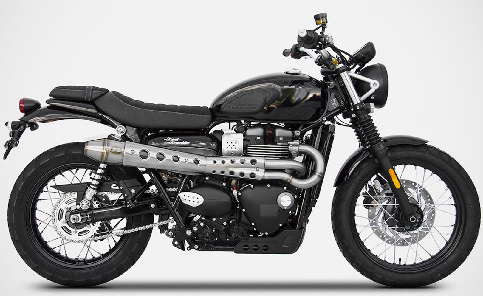 Complete Exhaust System Without Catalytic Converter And Without Sound Certification Conical High Stainless Steel - Zard Compatible With Triumph Street Scrambler 900 (2017-2023)